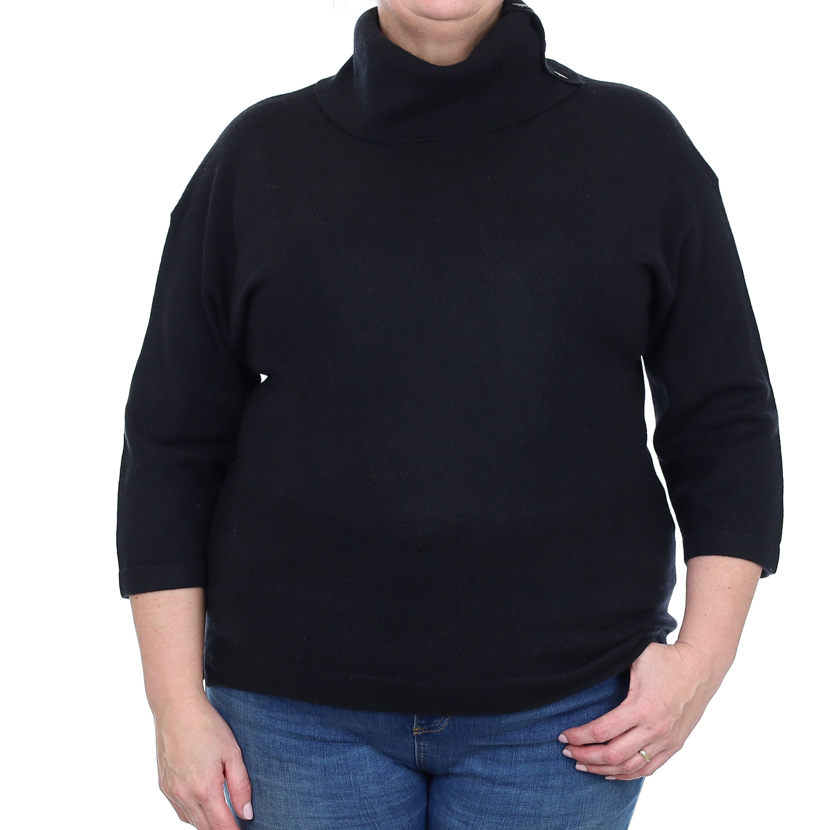 Black Cashmere Buttoned Cowl Neck Jumper Extra Large