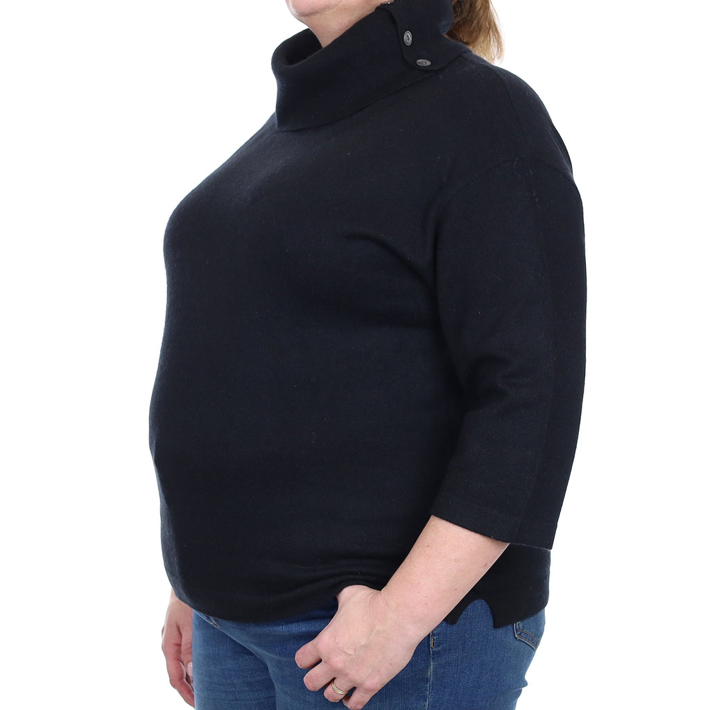 Black Cashmere Buttoned Cowl Neck Jumper Extra Large