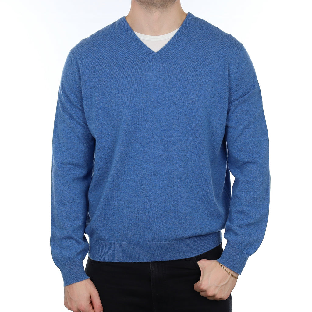 Men's Brand New Alex Begg Denim Blue Cashmere V Neck Jumper XL