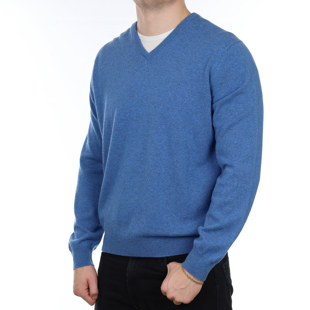 Men's Brand New Alex Begg Denim Blue Cashmere V Neck Jumper XL