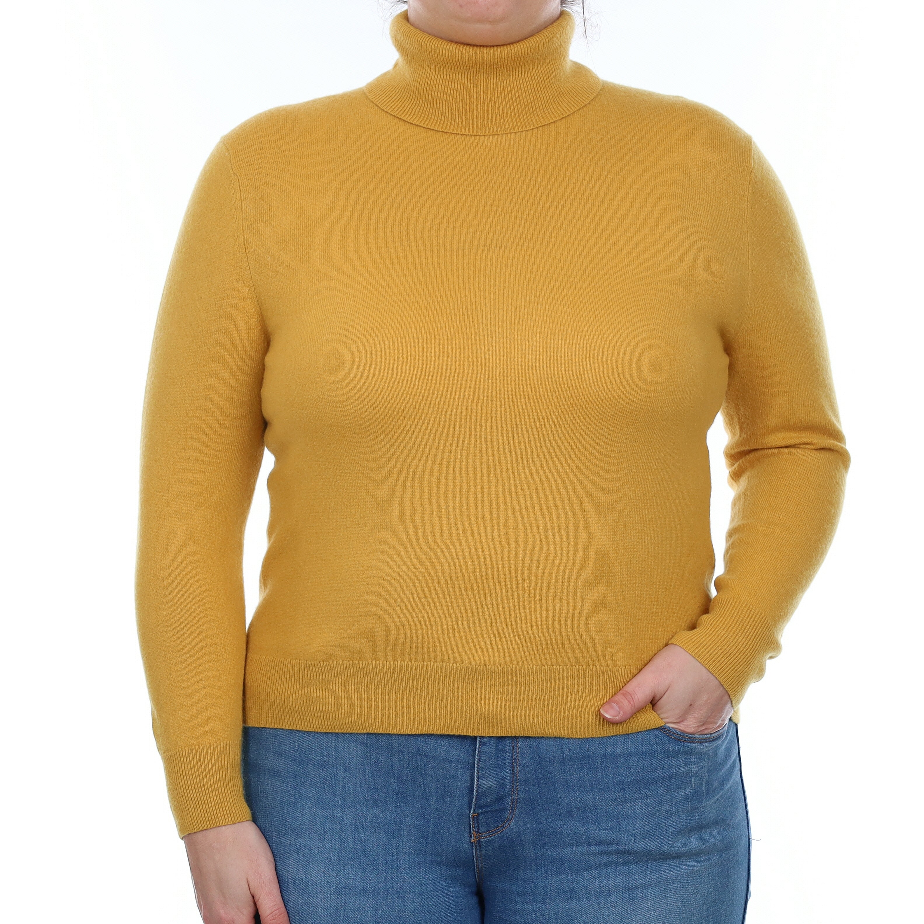 Mustard Yellow Cashmere Polo Neck Jumper Large