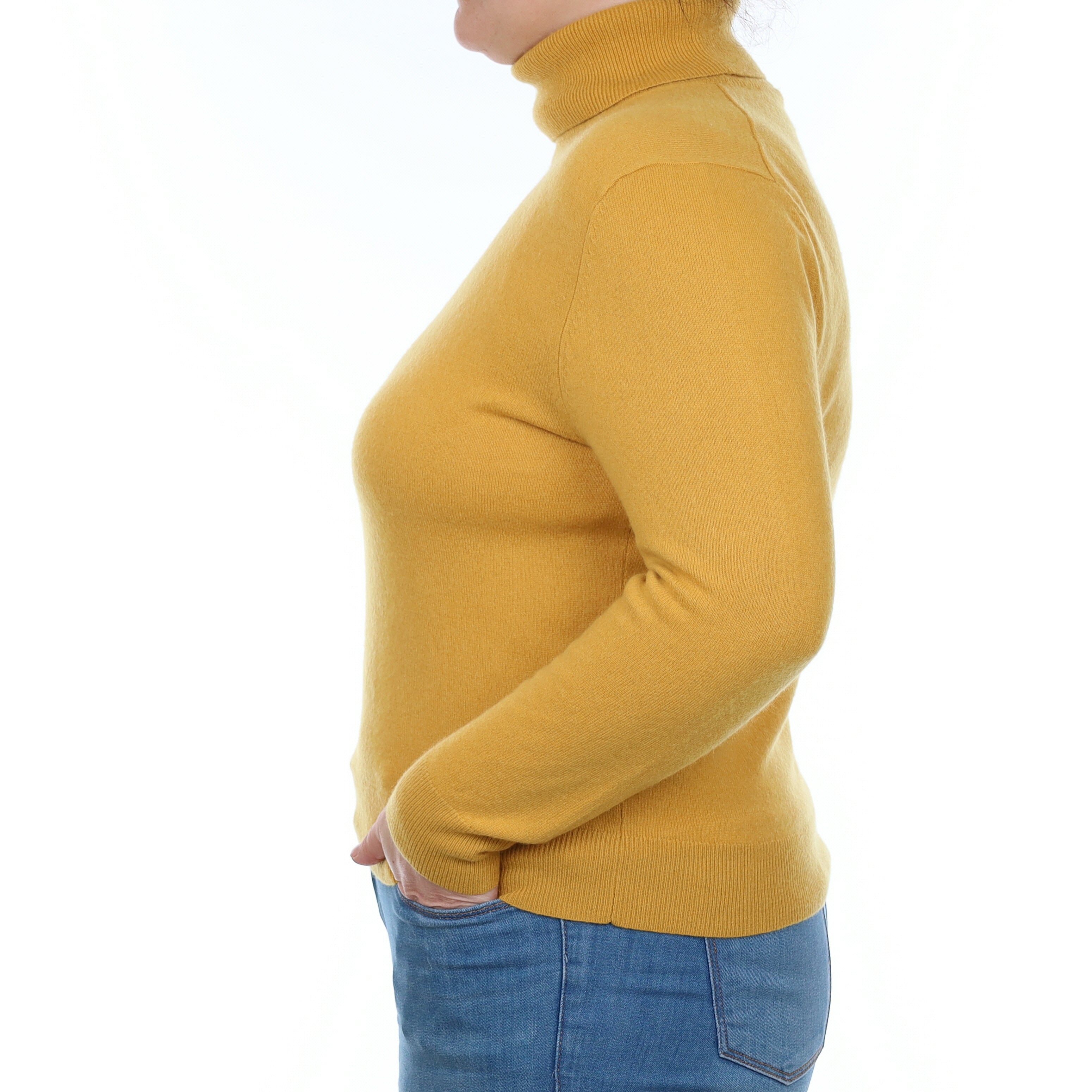 Mustard Yellow Cashmere Polo Neck Jumper Large