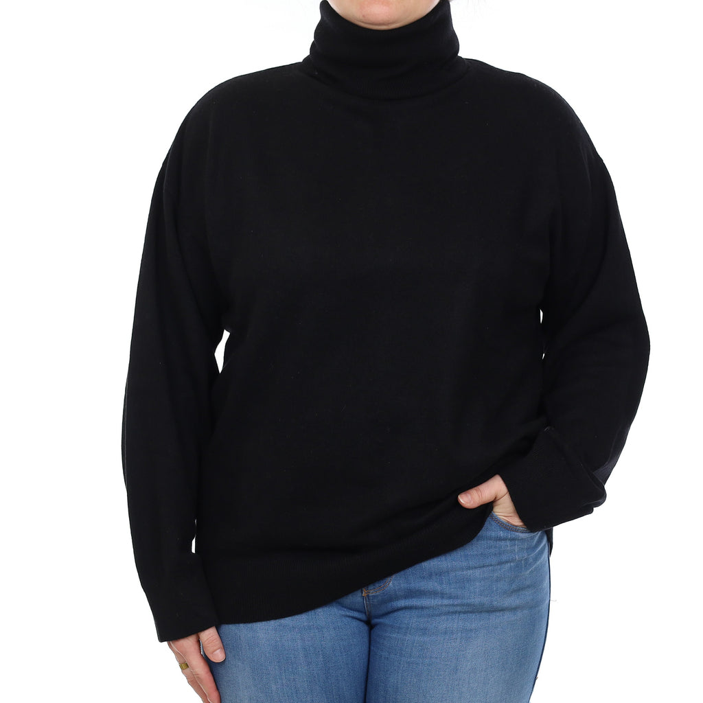 Black Cashmere Polo Neck Jumper Large