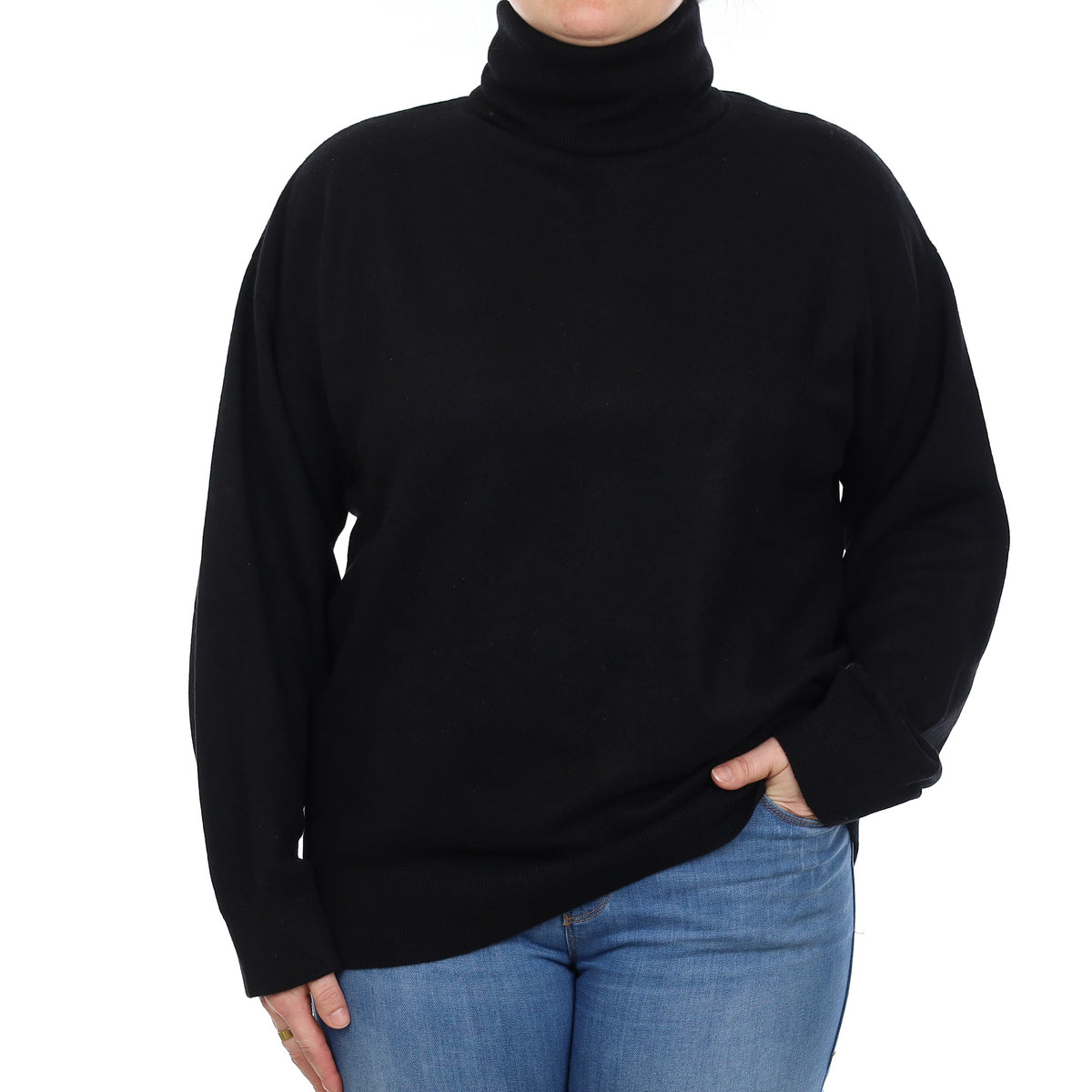 Black Cashmere Polo Neck Jumper Large