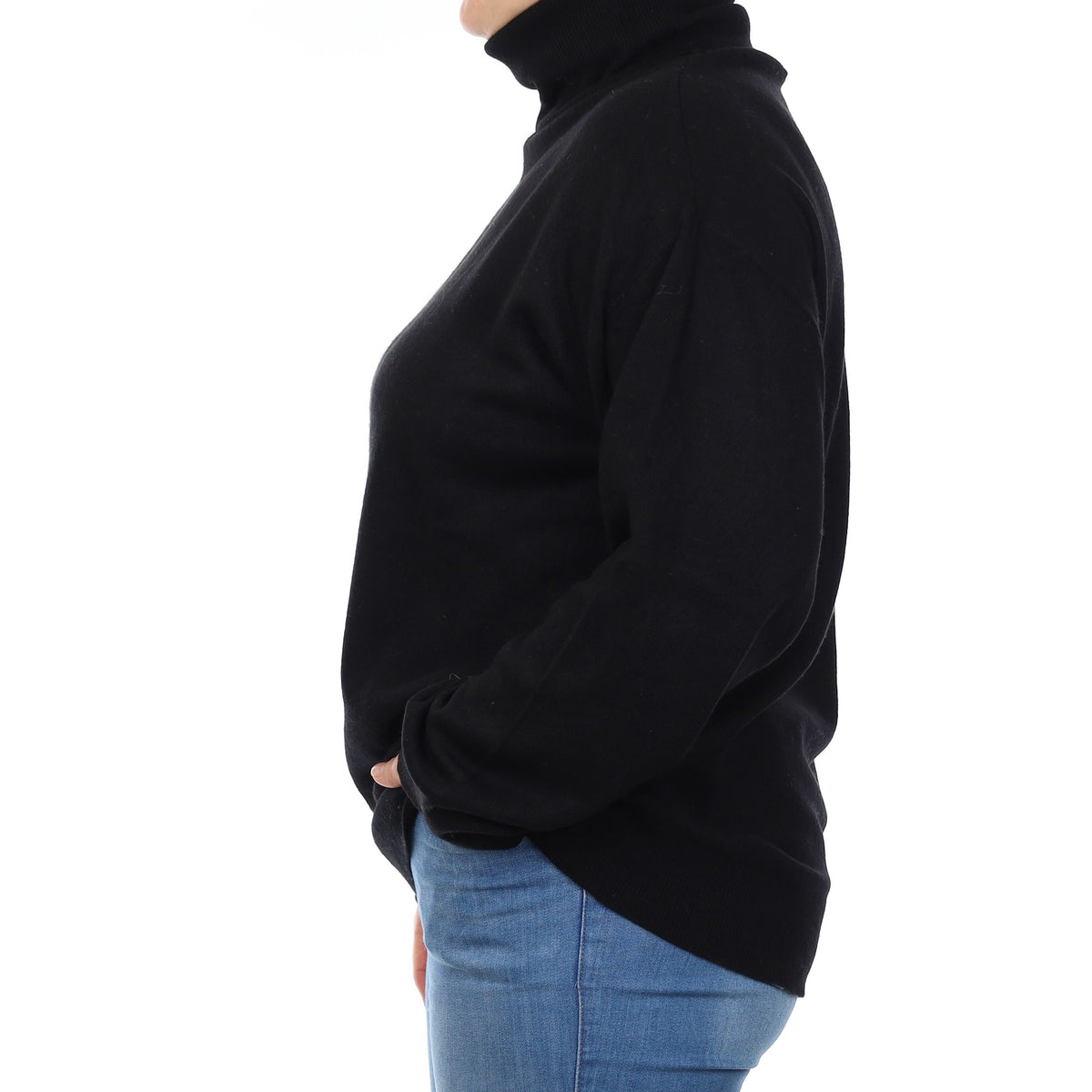 Black Cashmere Polo Neck Jumper Large
