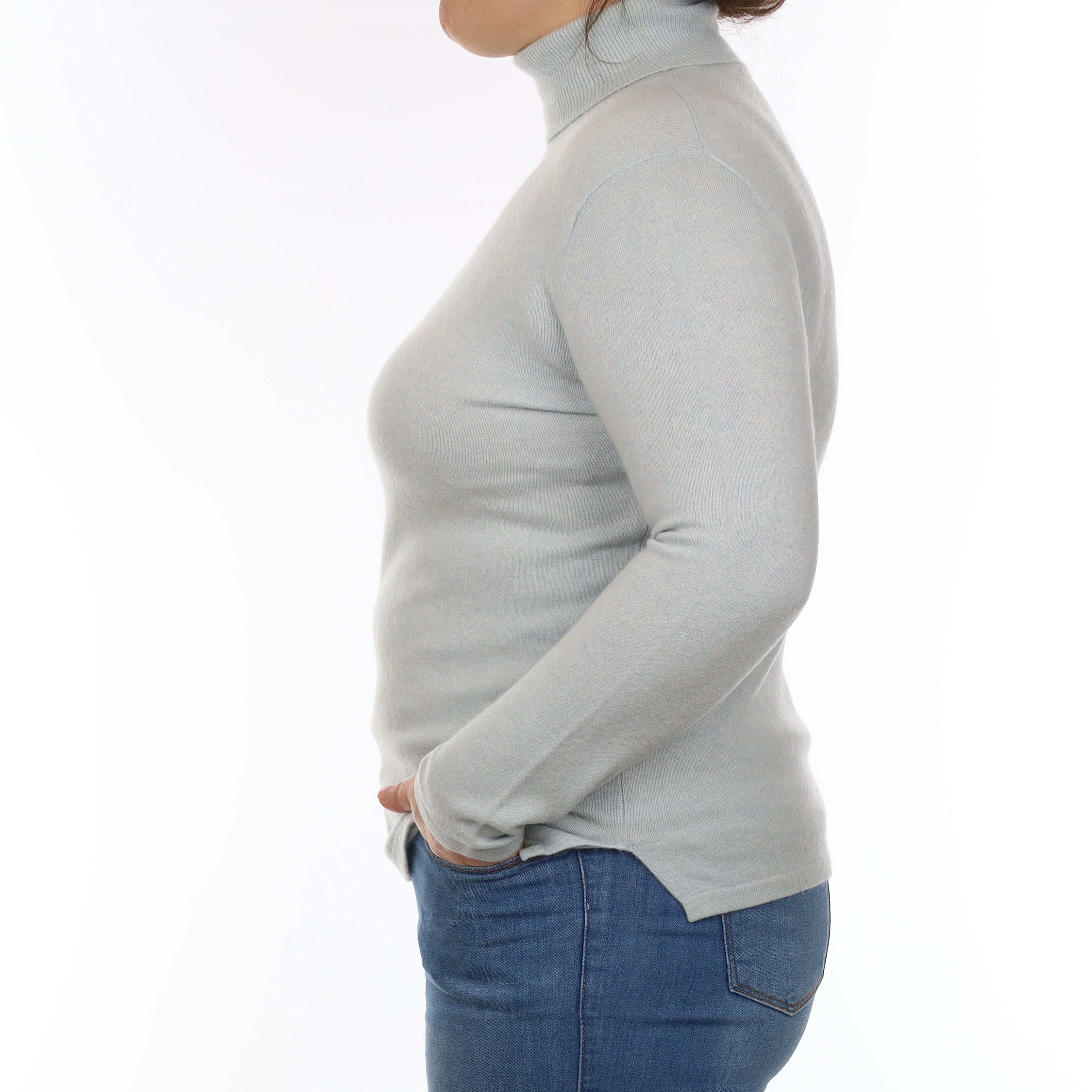 Ice Blue Cashmere Polo Neck Jumper Large