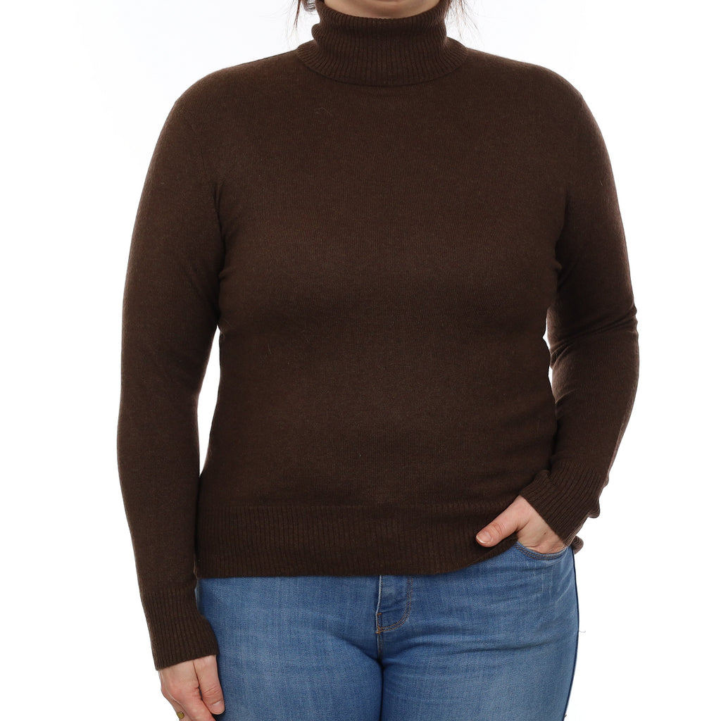 Mole Brown Cashmere Polo Neck Jumper Large
