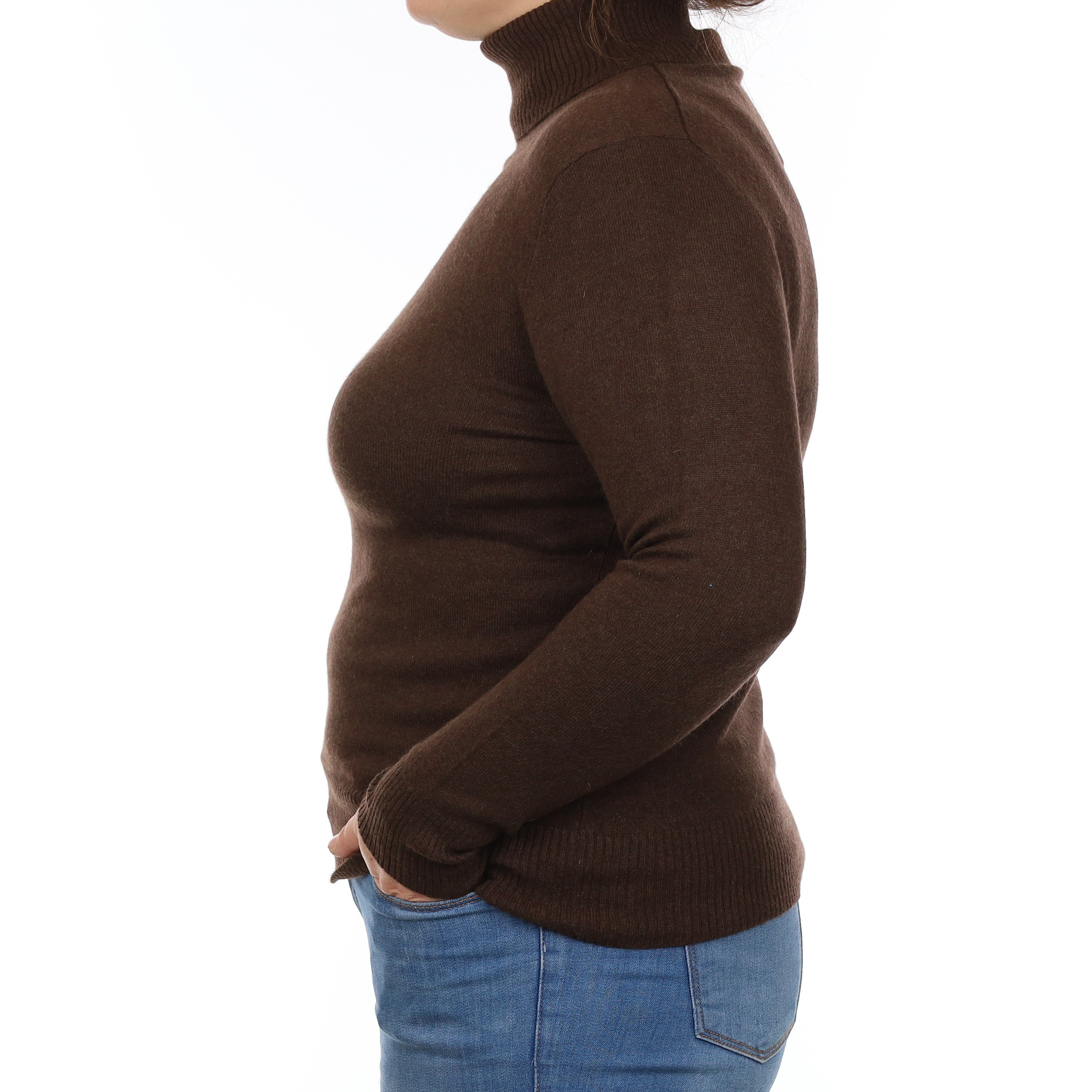Mole Brown Cashmere Polo Neck Jumper Large