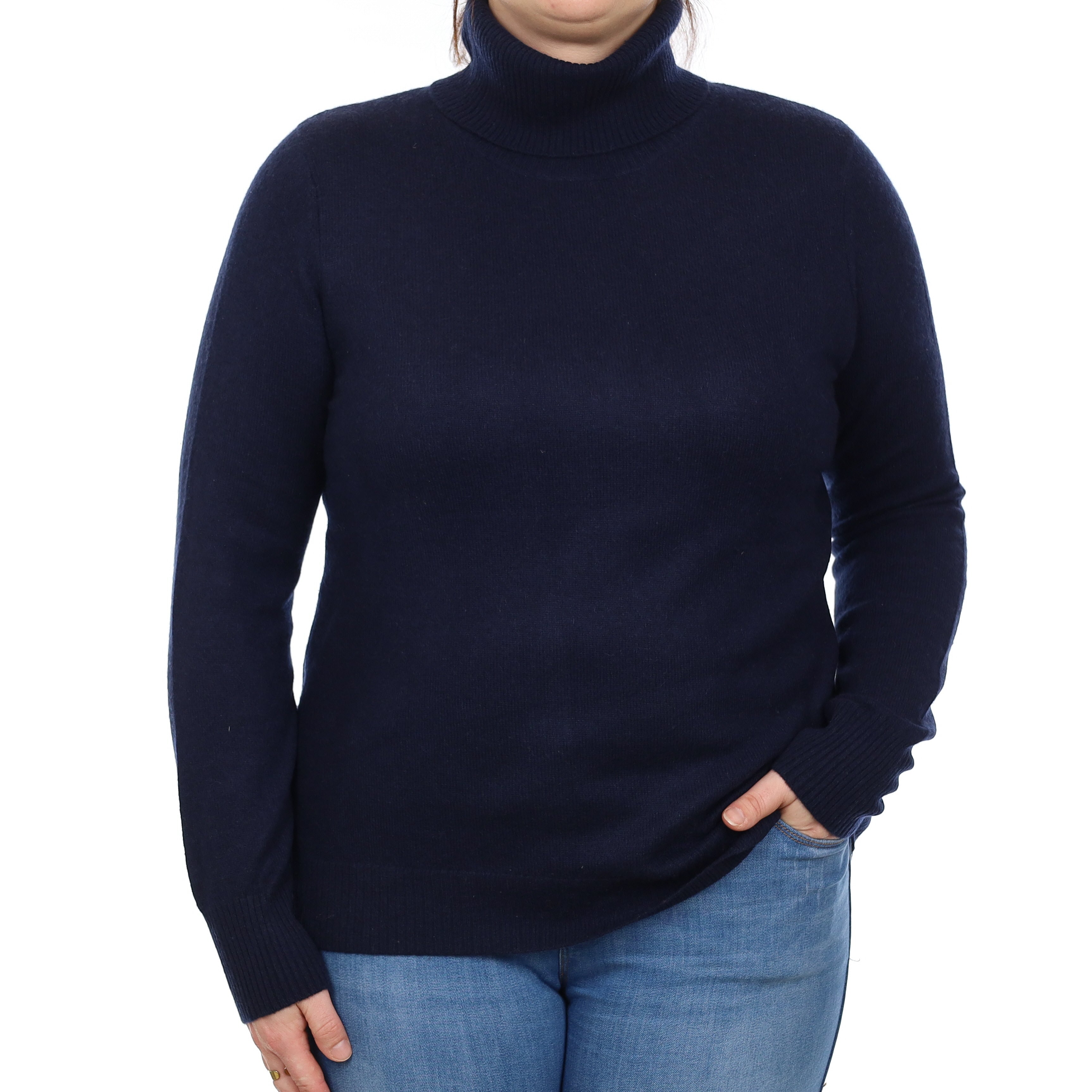 Navy Cashmere Polo Neck Jumper Large