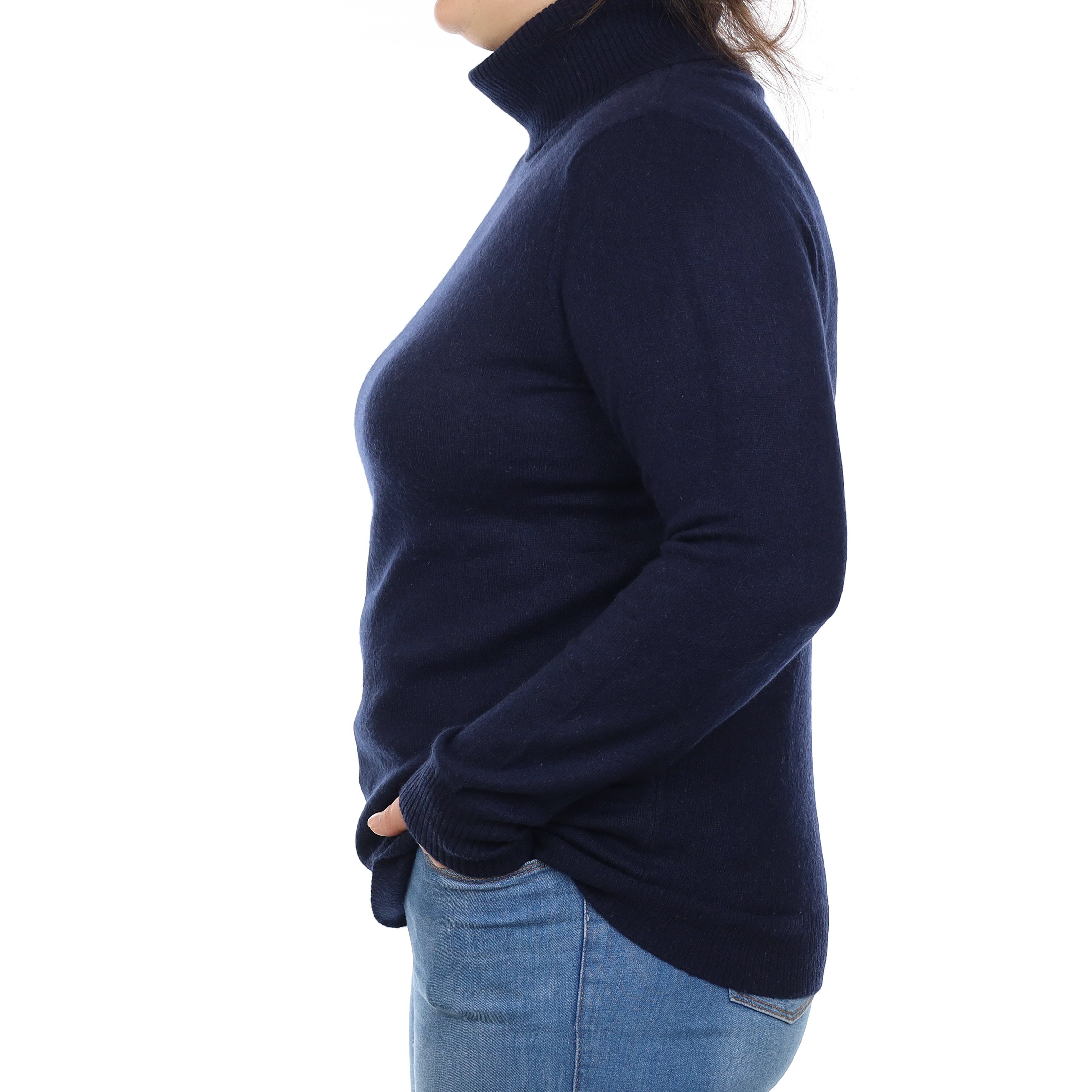 Navy Cashmere Polo Neck Jumper Large