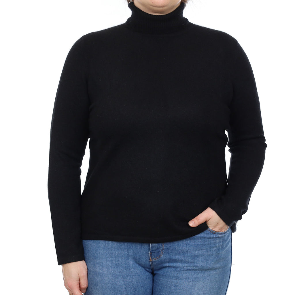 Black Cashmere Polo Neck Jumper Large
