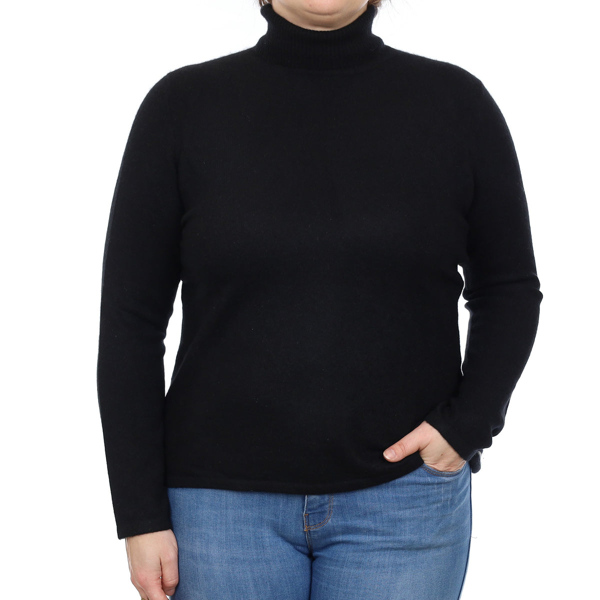 Black Cashmere Polo Neck Jumper Large