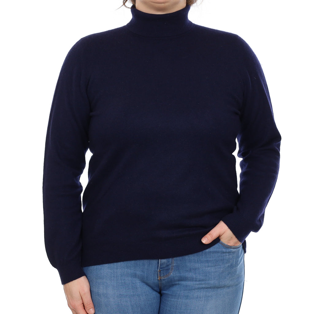 Navy Cashmere Polo Neck Jumper Large