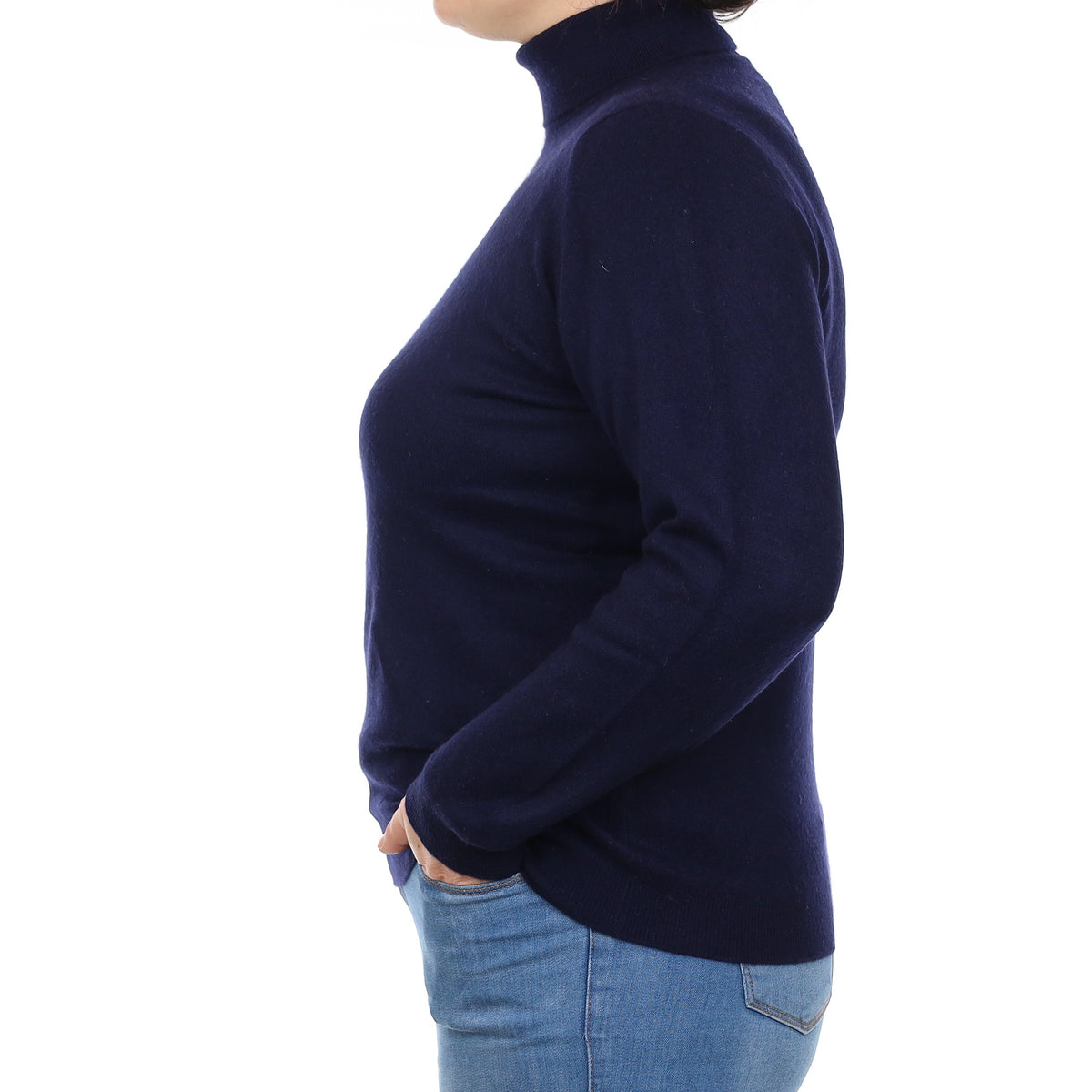 Navy Cashmere Polo Neck Jumper Large
