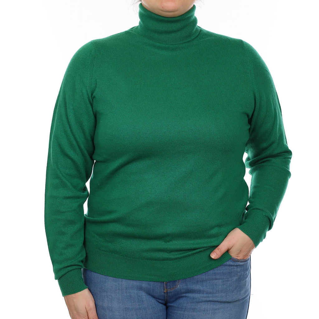 Scottish Emerald Green Cashmere Polo Neck Jumper Large