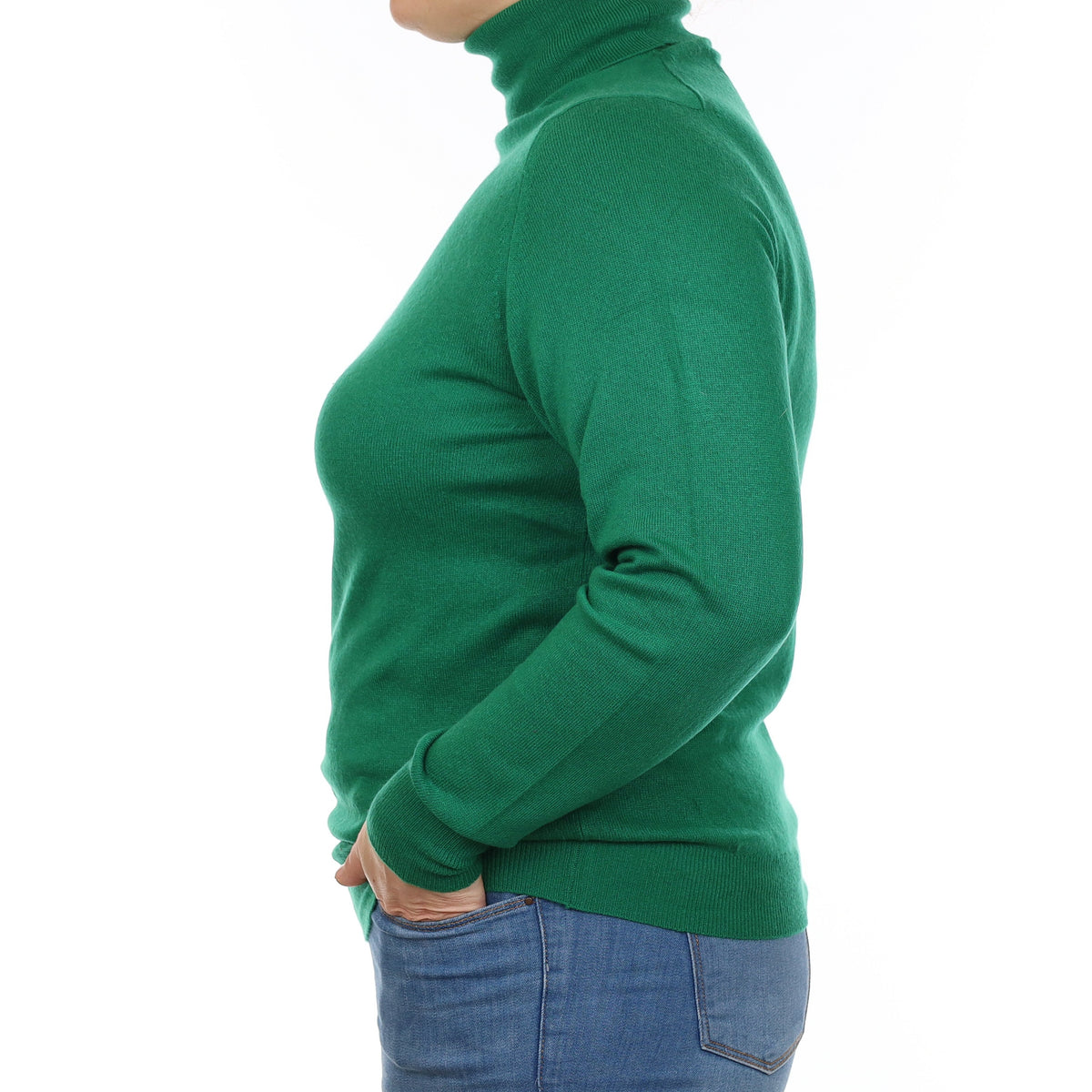 Scottish Emerald Green Cashmere Polo Neck Jumper Large