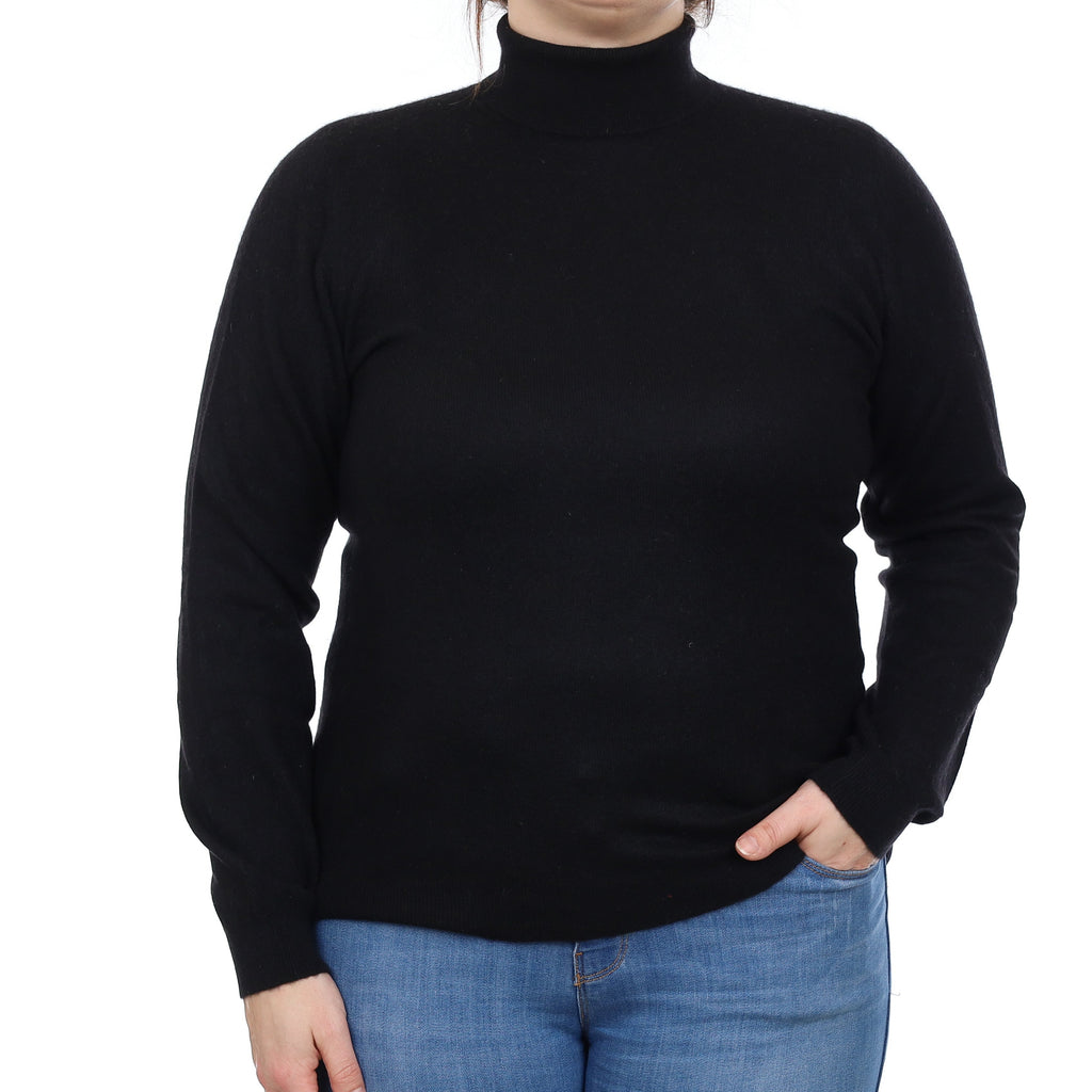 Black Cashmere Polo Neck Jumper Large