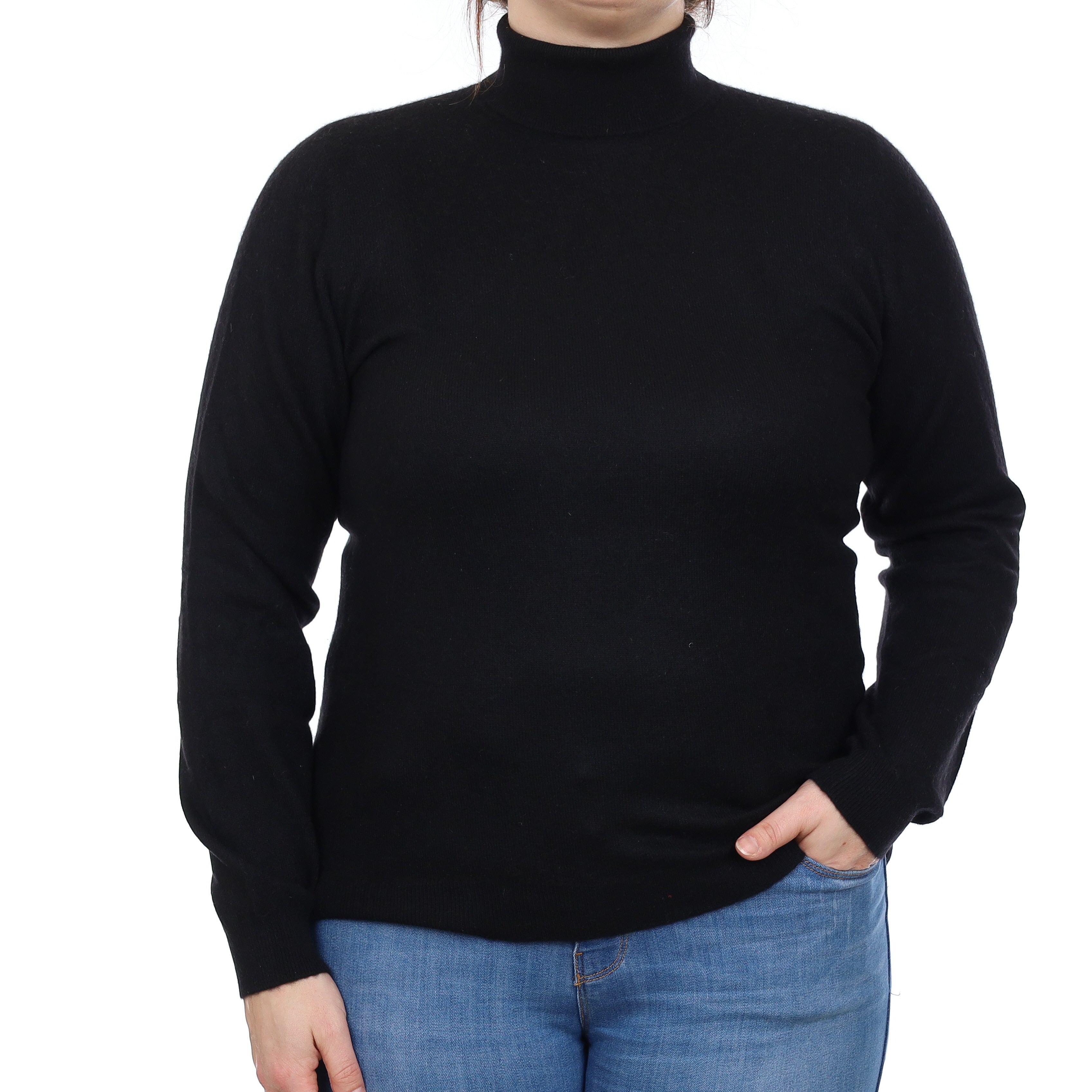 Black Cashmere Polo Neck Jumper Large