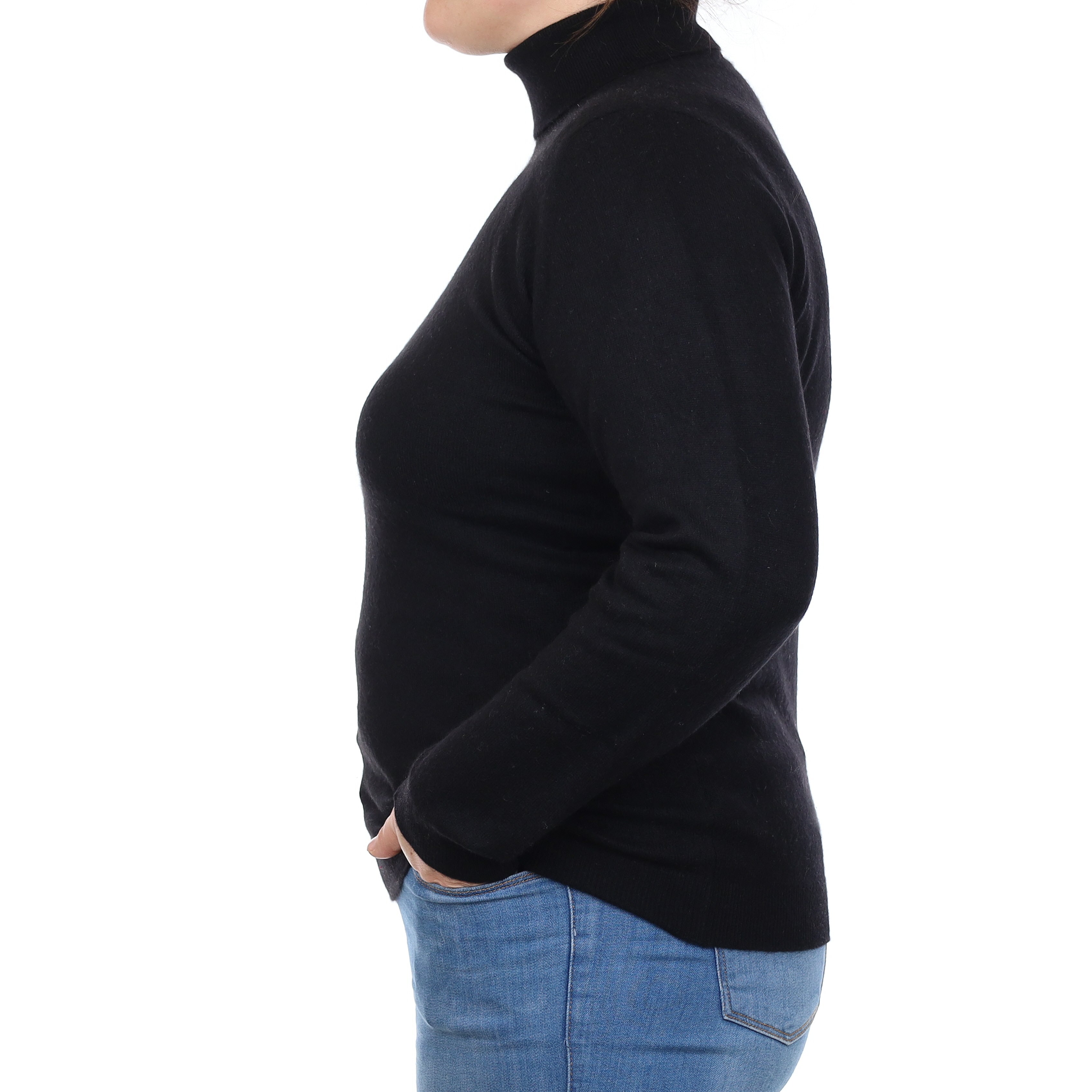 Black Cashmere Polo Neck Jumper Large