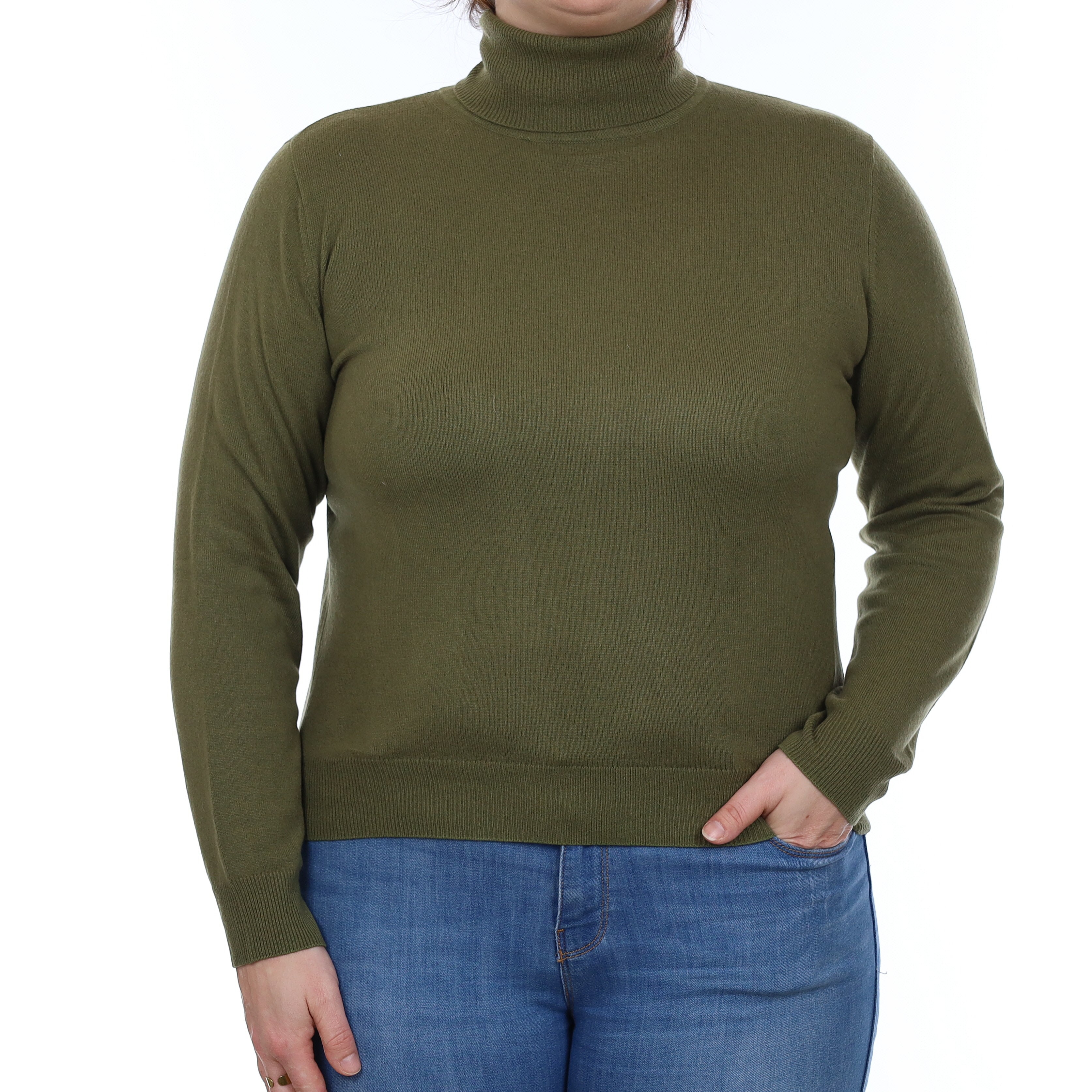Olive Green Cashmere Polo Neck Jumper Large