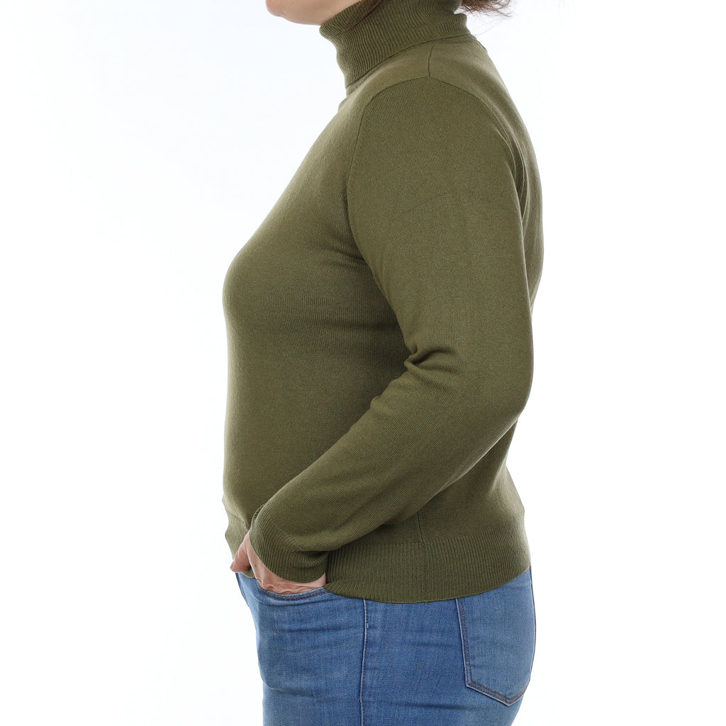 Olive Green Cashmere Polo Neck Jumper Large