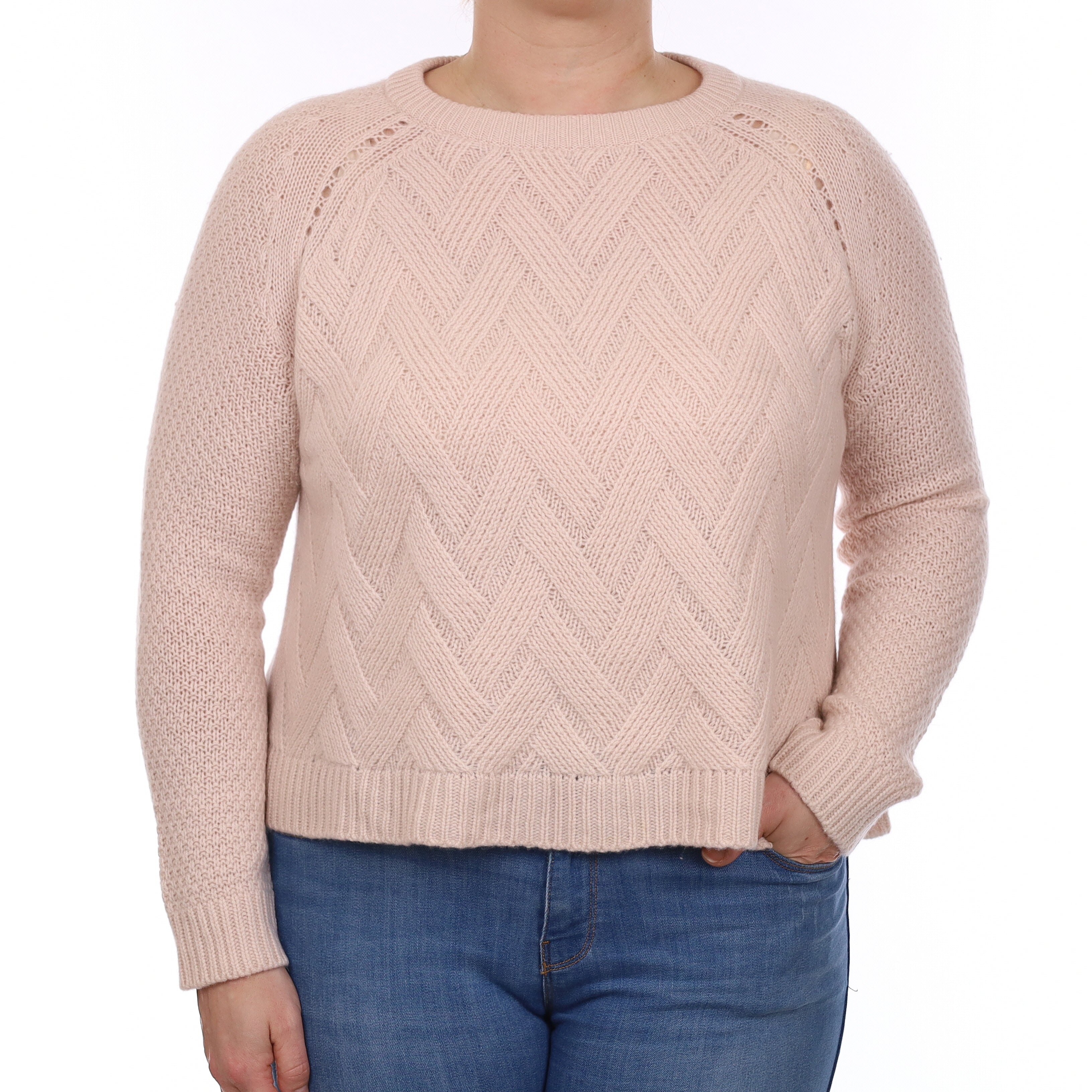 Shell Pink Chunky Textured Cashmere Crew Neck Jumper Large