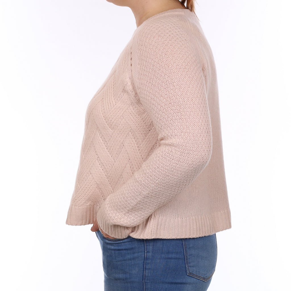 Shell Pink Chunky Textured Cashmere Crew Neck Jumper Large