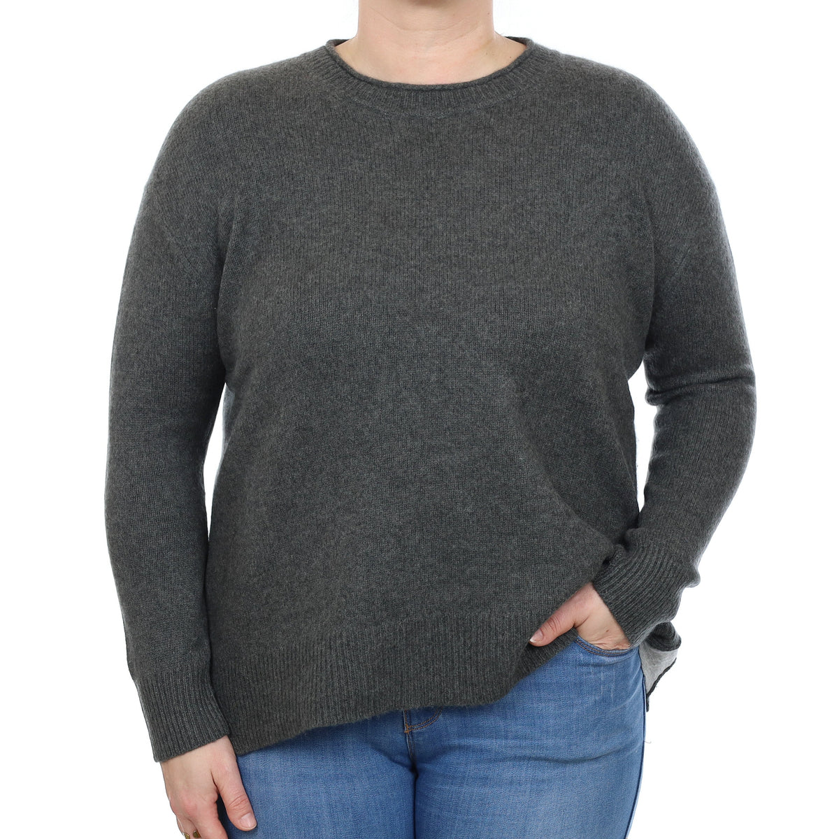Slate Grey Chunky Cashmere Crew Neck Jumper Large