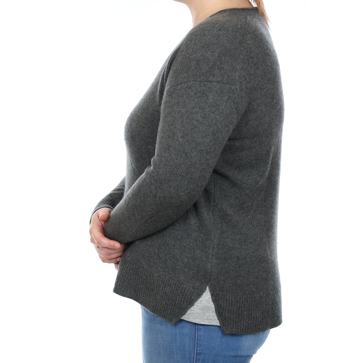 Slate Grey Chunky Cashmere Crew Neck Jumper Large