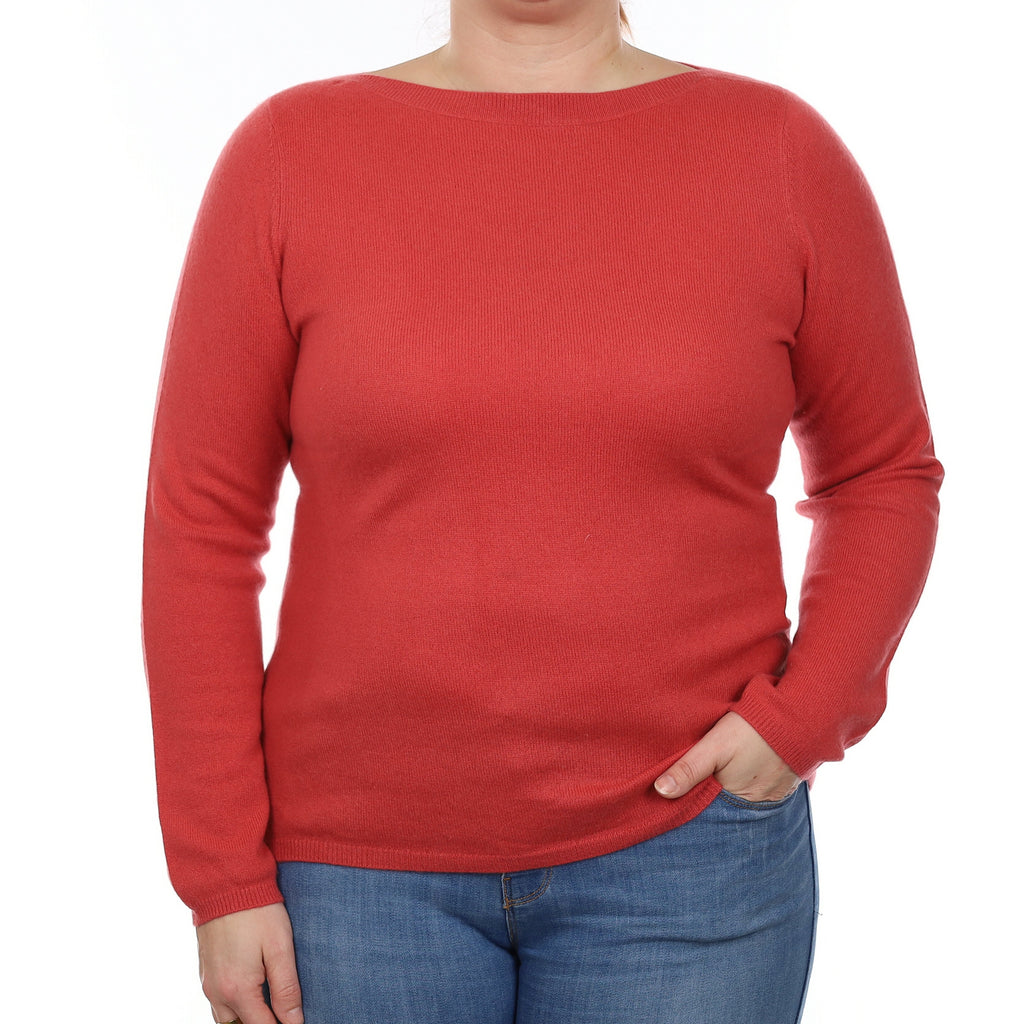 Watermelon Pink Cashmere Boat Neck Jumper Large