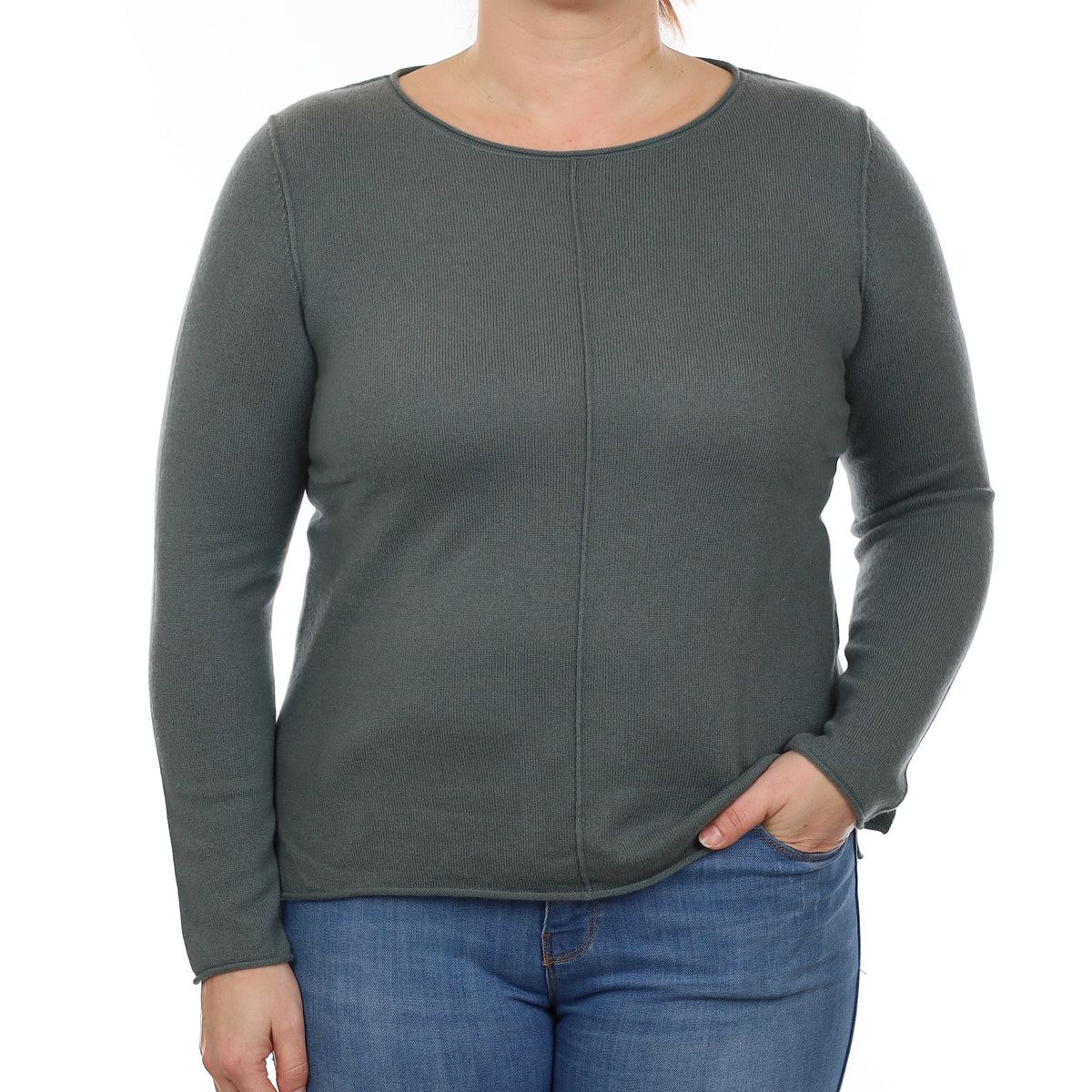 Pebble Green Cashmere Wide Crew Neck Jumper Large