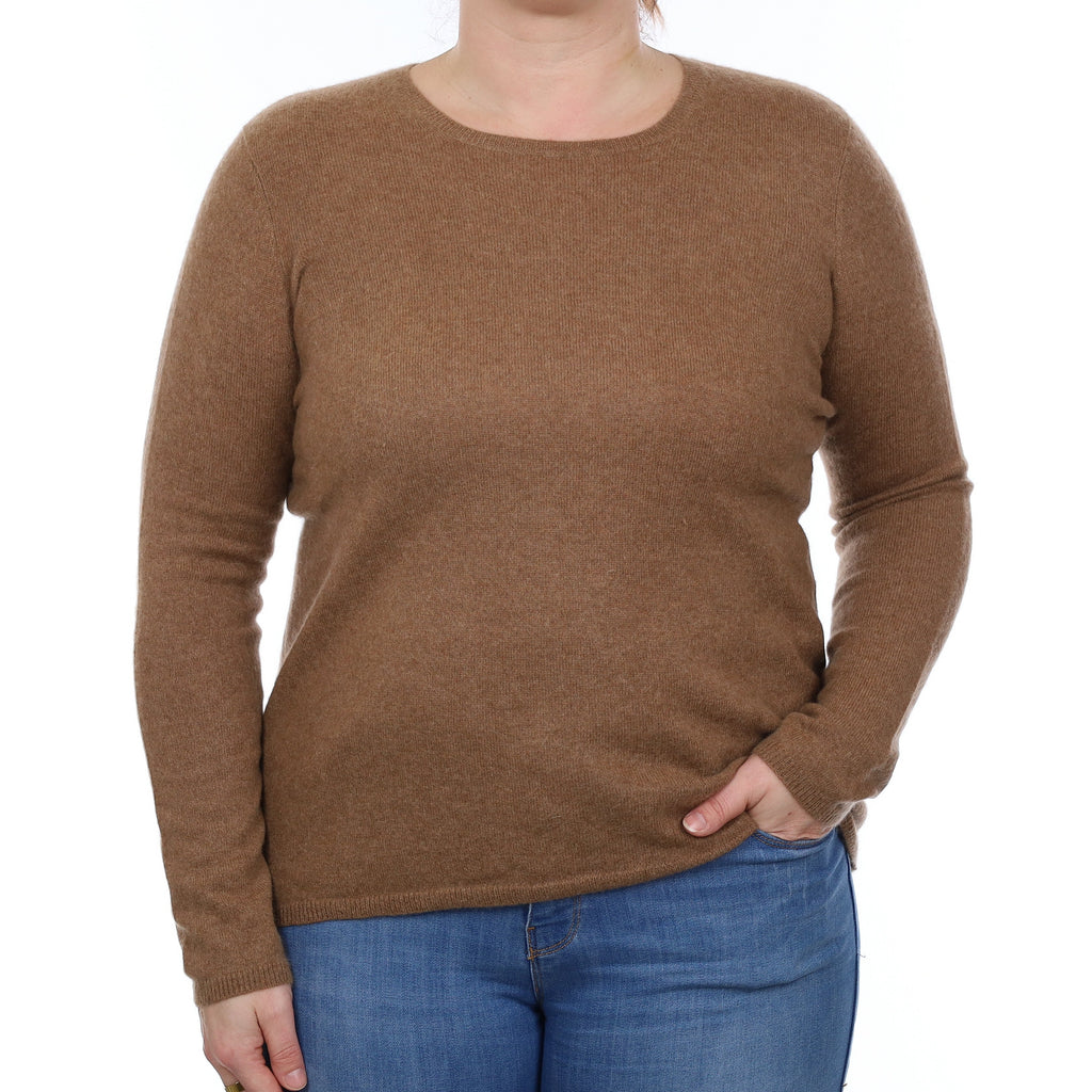 Toffee Brown Cashmere Crew Neck Jumper Large