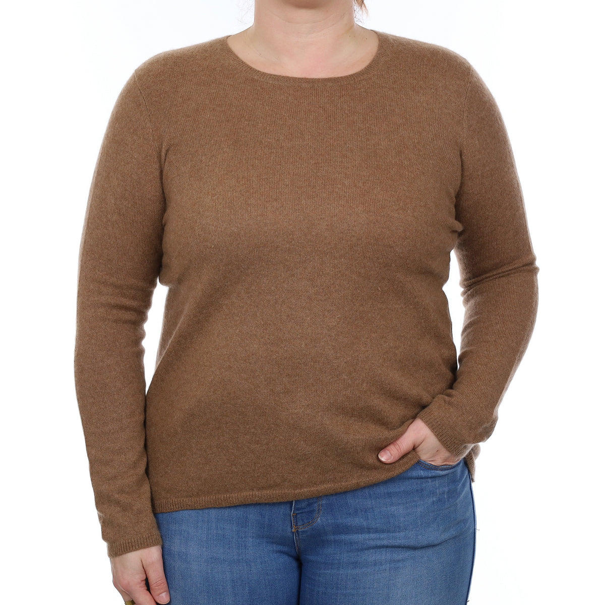 Toffee Brown Cashmere Crew Neck Jumper Large