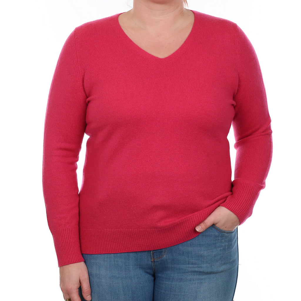 Lupin Pink Cashmere V Neck Jumper Large