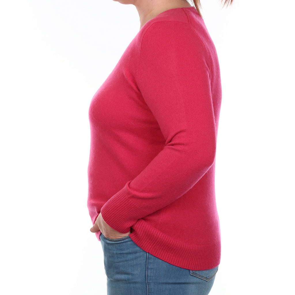 Lupin Pink Cashmere V Neck Jumper Large