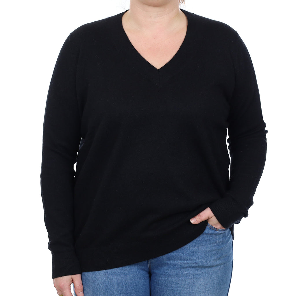 Black Cashmere V Neck Jumper Large