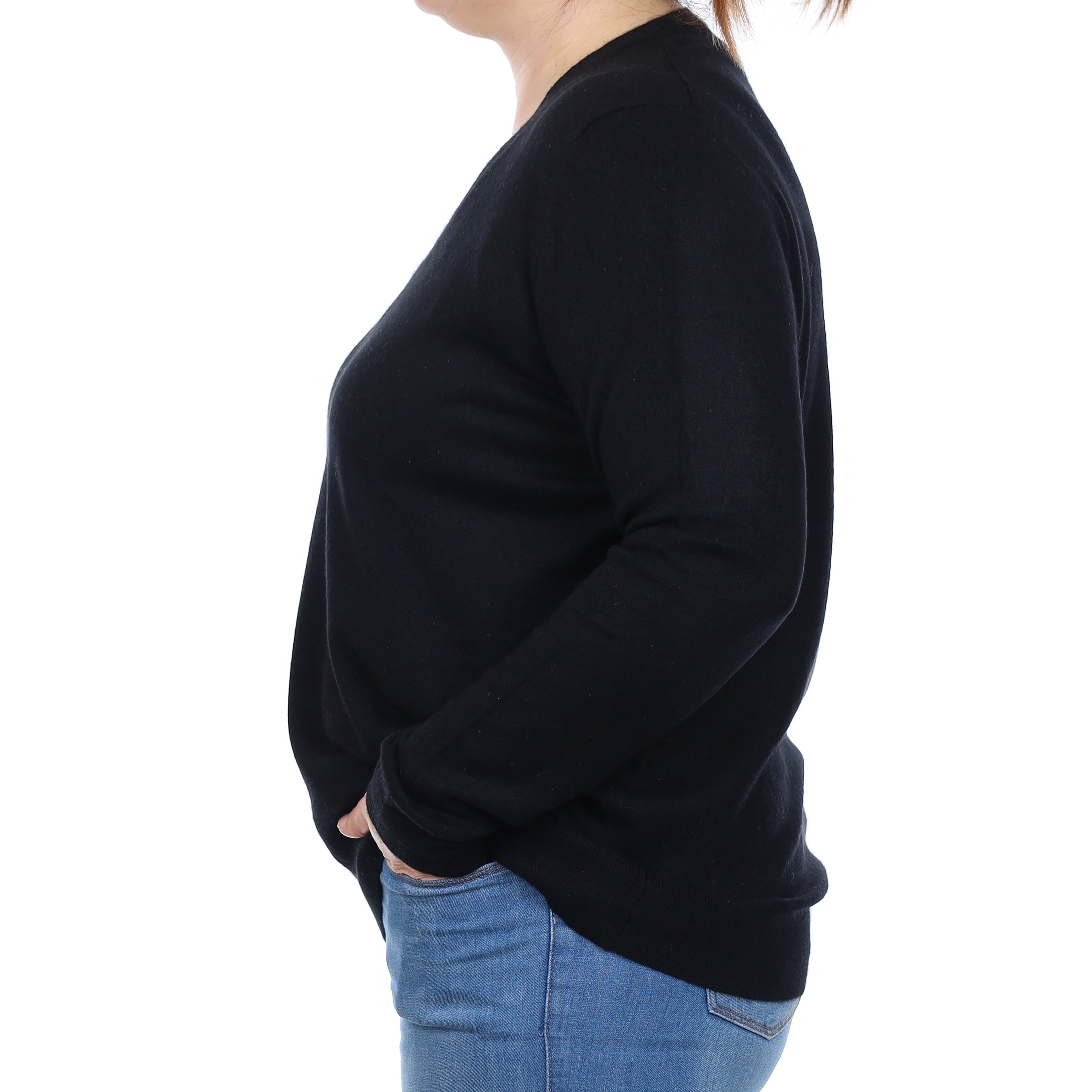 Black Cashmere V Neck Jumper Large