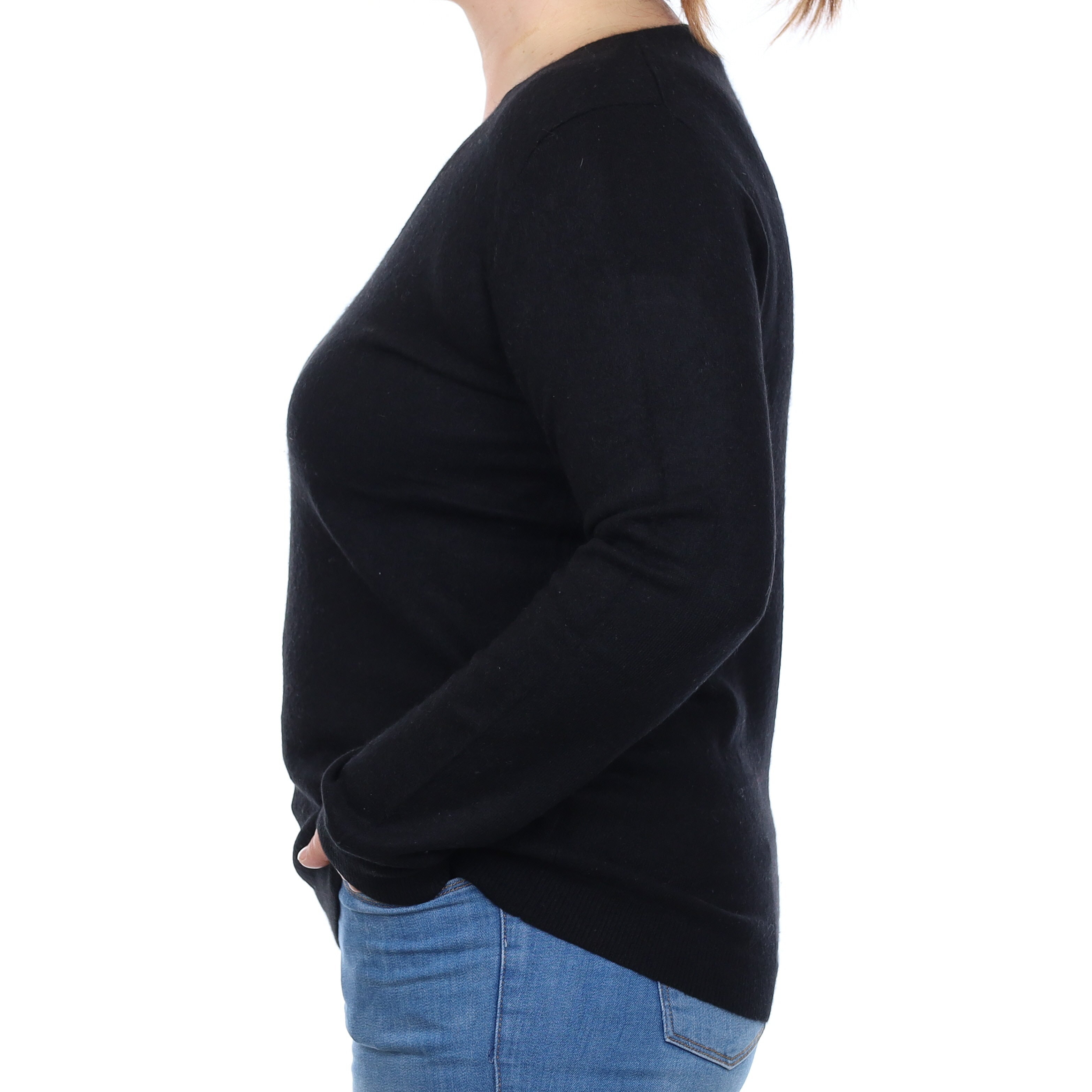Black Cashmere V Neck Jumper Large