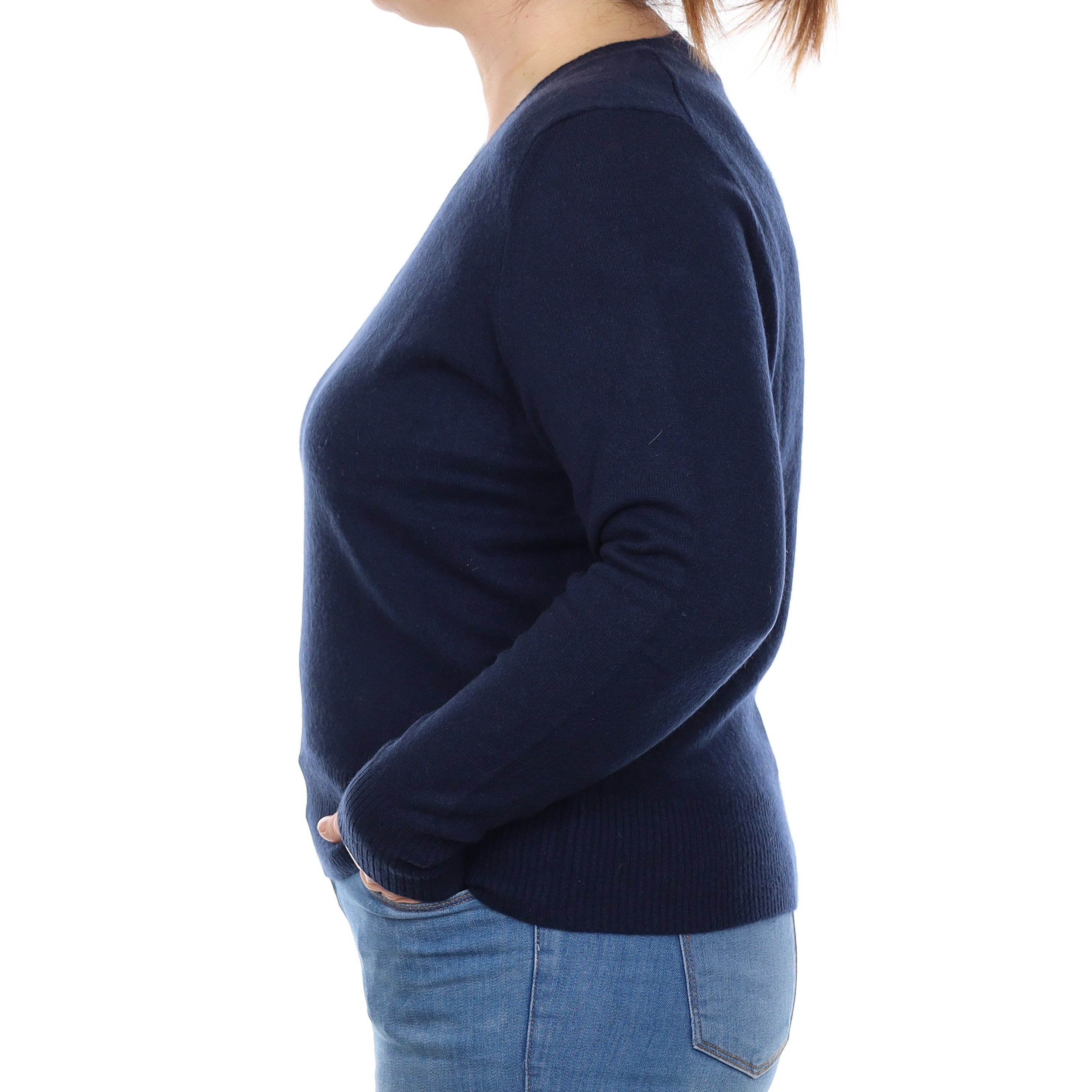 Navy Blue Cashmere V Neck Jumper Large