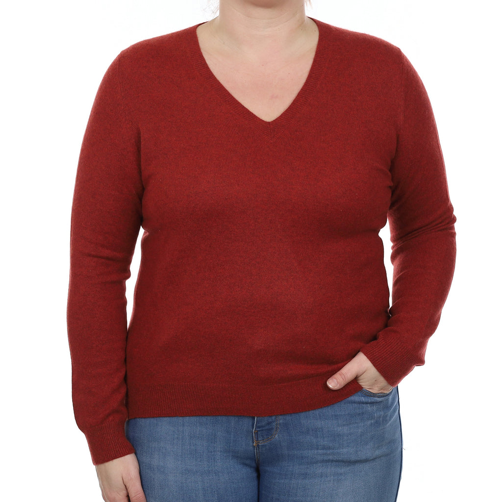 Paprike Orange Marl Cashmere V Neck Jumper Large