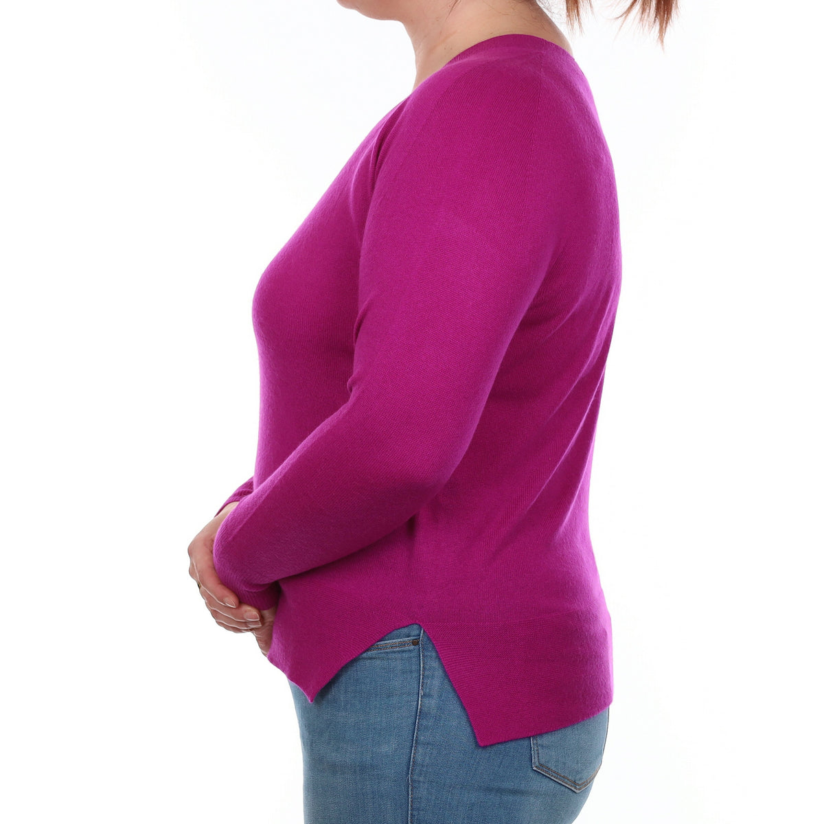 Bright Magenta Pink Cashmere V Neck Jumper Large