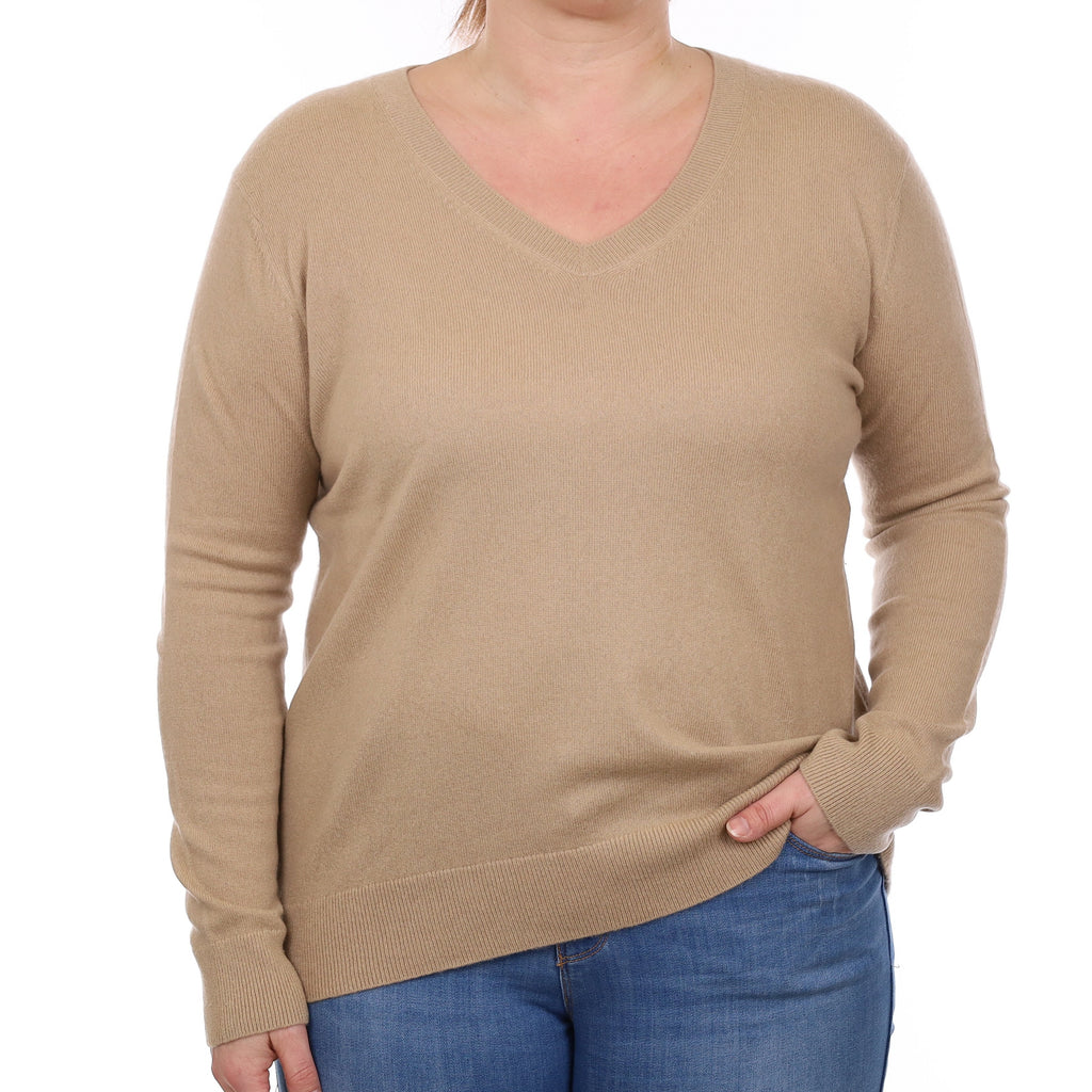 Vince Caramel Brown Cashmere V Neck Jumper Large