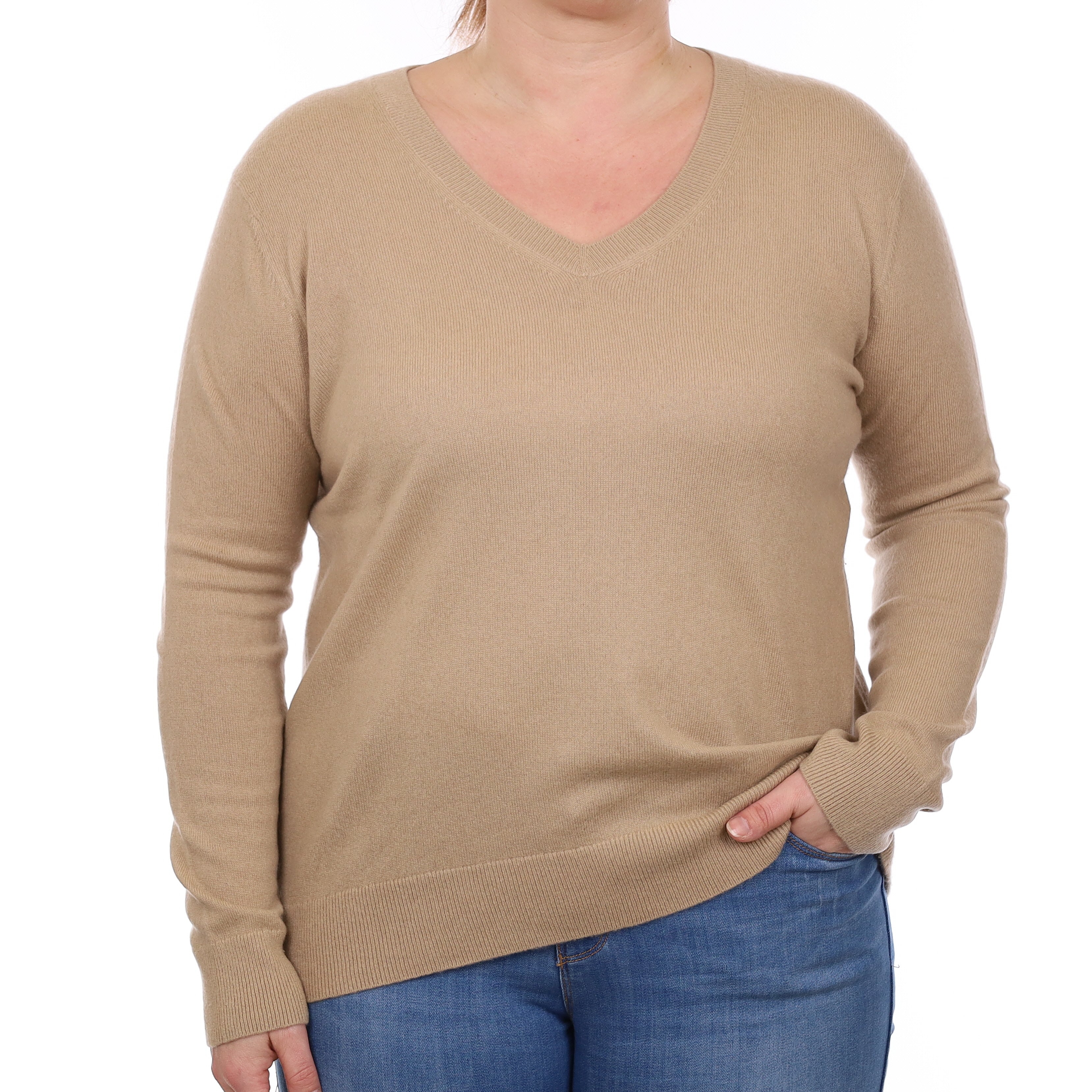Vince Caramel Brown Cashmere V Neck Jumper Large