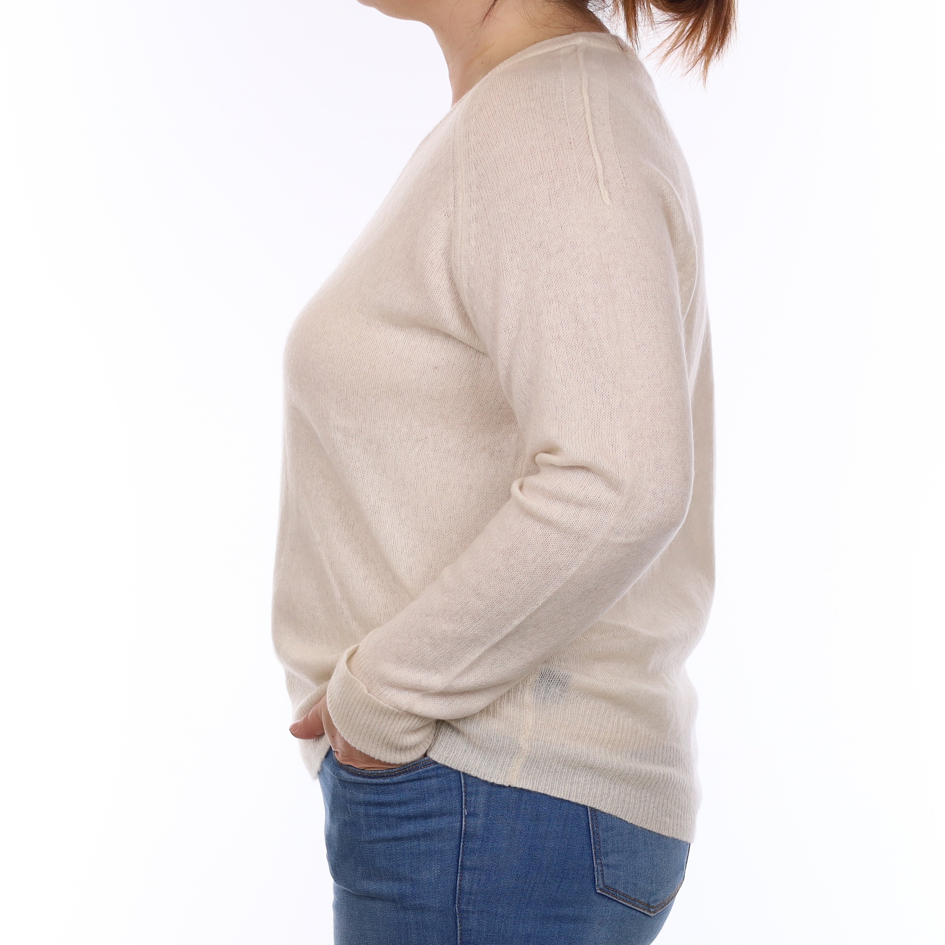 Ivory Cashmere V Neck Jumper Large
