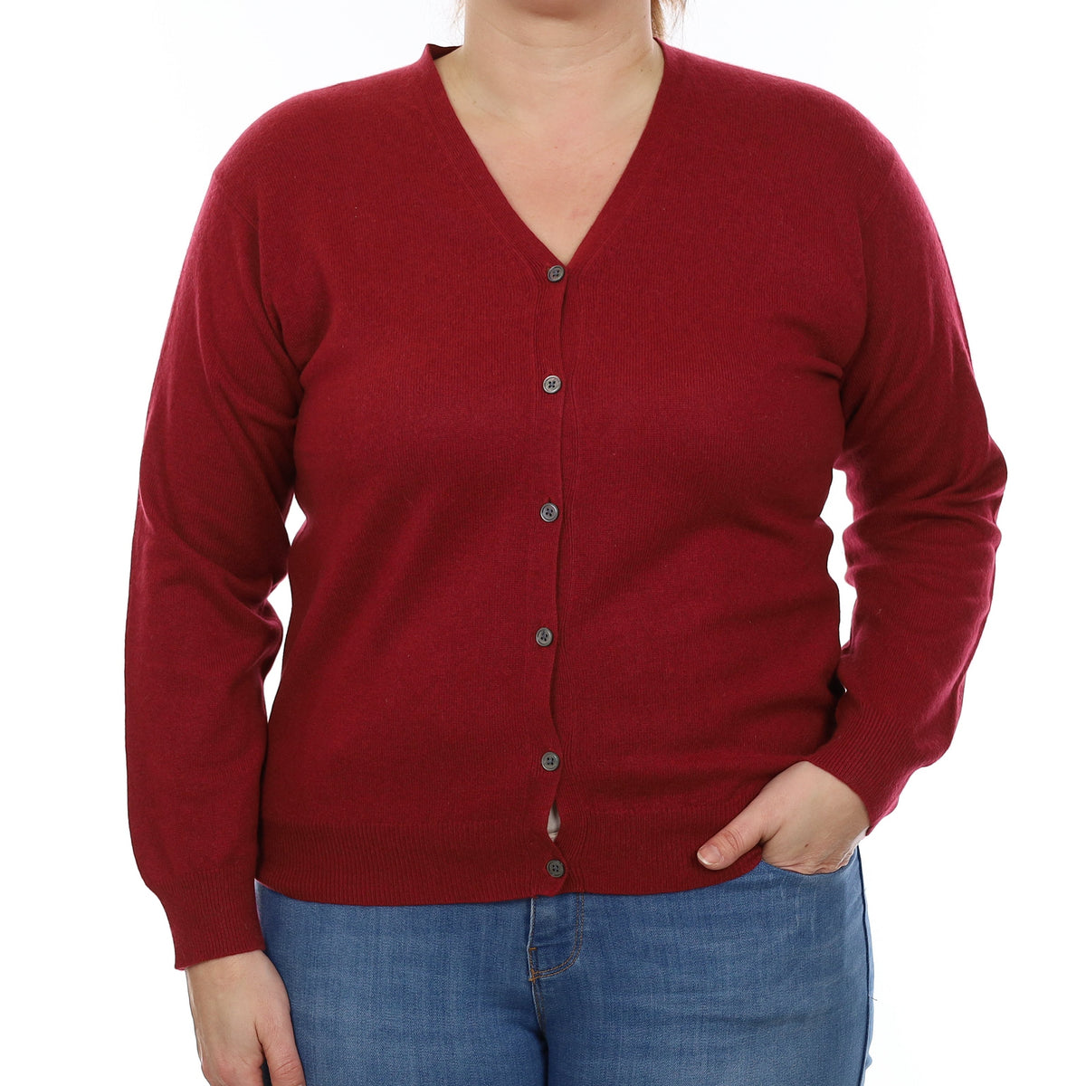 Brick Red Cashmere V Neck Cardigan Large