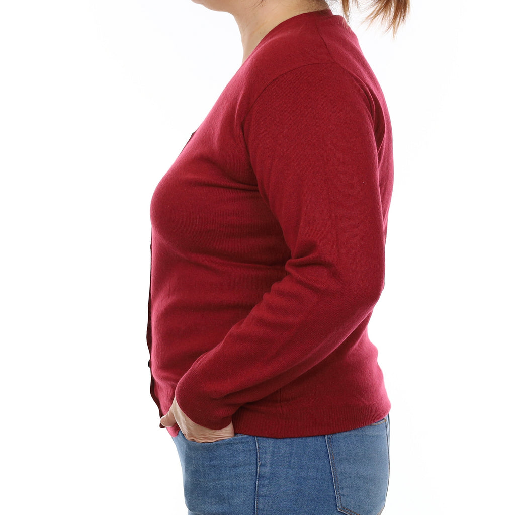 Brick Red Cashmere V Neck Cardigan Large