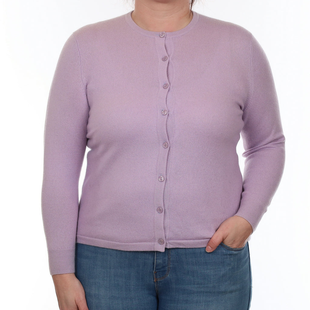 Pale Lavender Purple Cashmere Crew Nack Cardigan Large