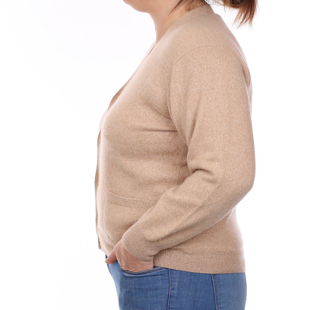 Caramel Marl Cashmere V Neck Cardigan with Pockets Large