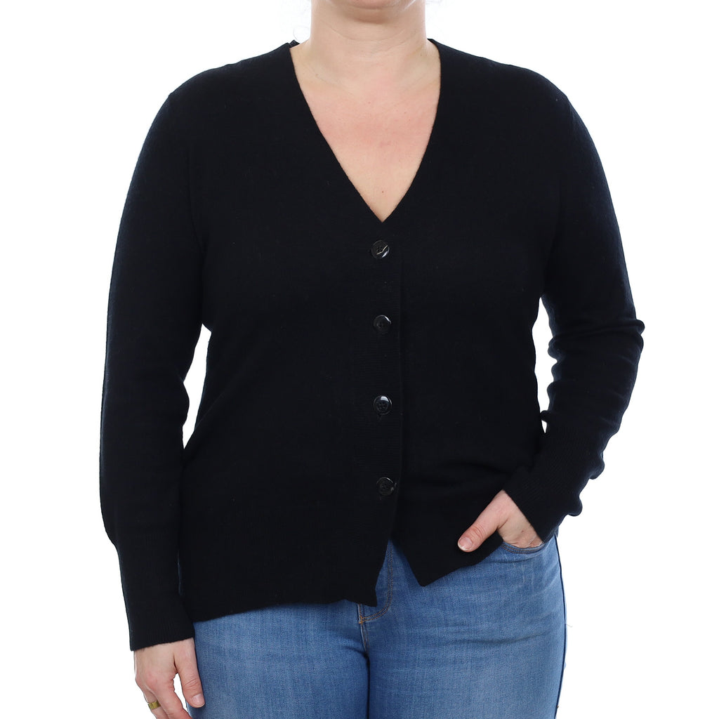 Neiman Marcus Black Cashmere Longline V Neck Cardigan Large