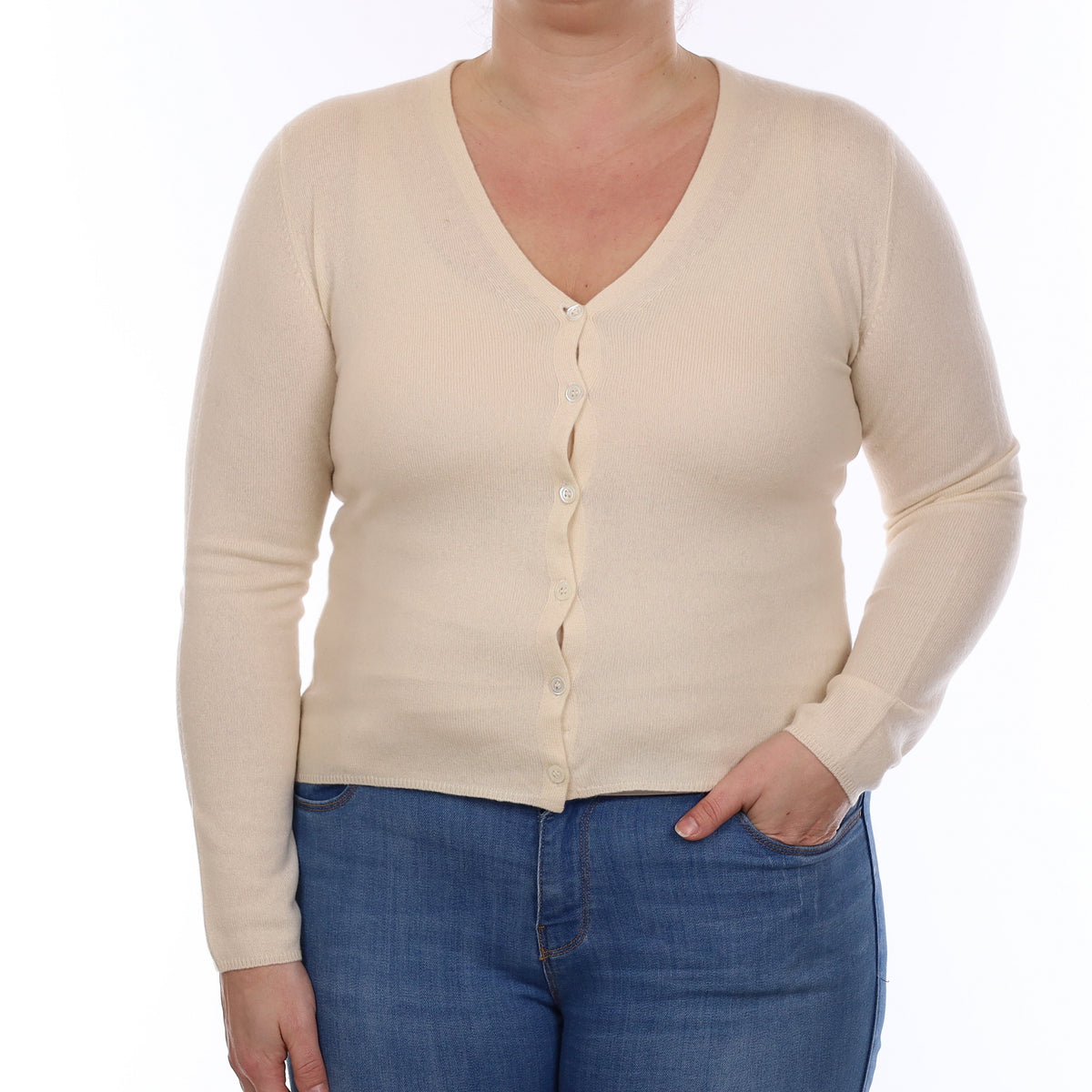 Vanilla Cream Cashmere V Neck Cardigan Large
